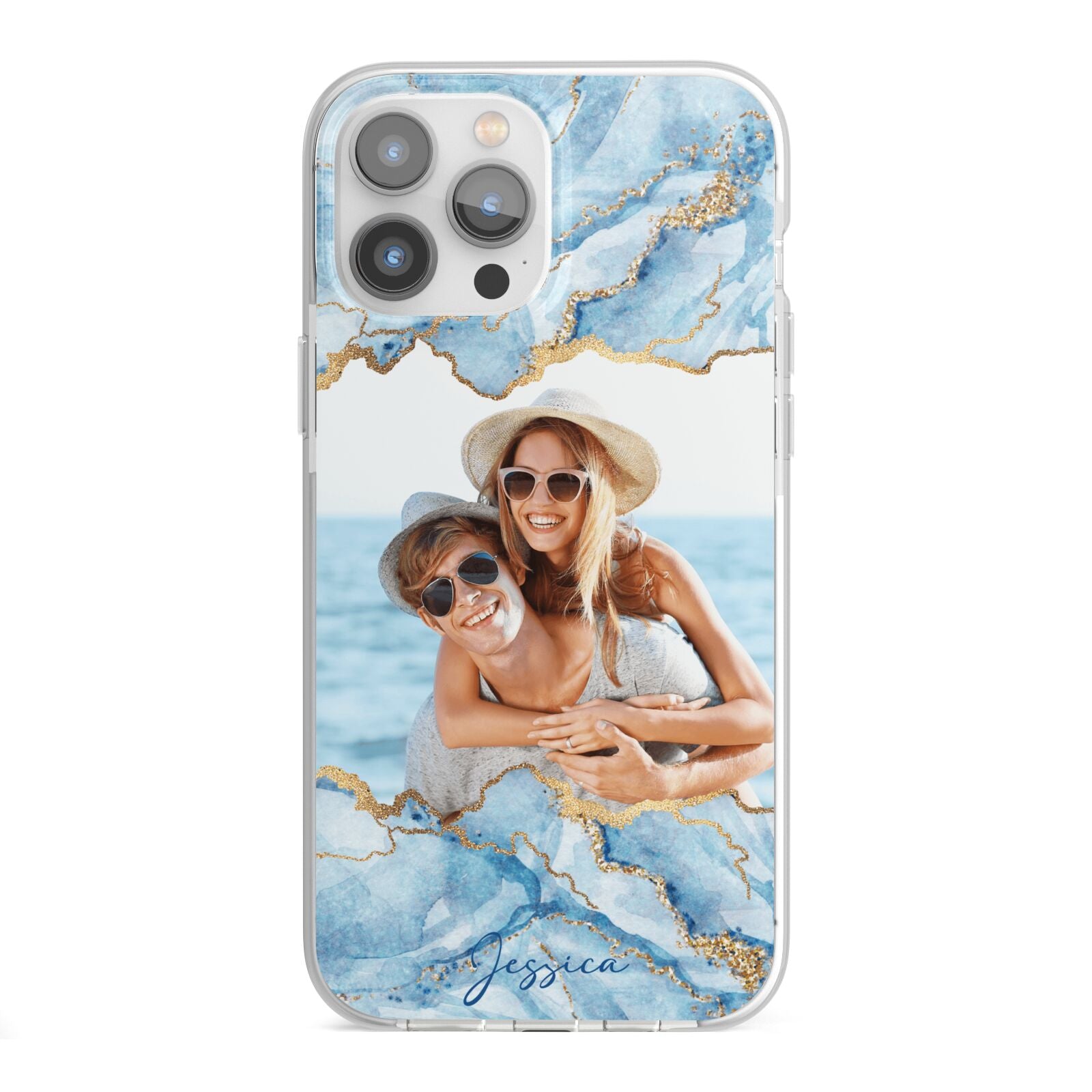 Personalised Photo Marble iPhone 13 Pro Max TPU Impact Case with White Edges