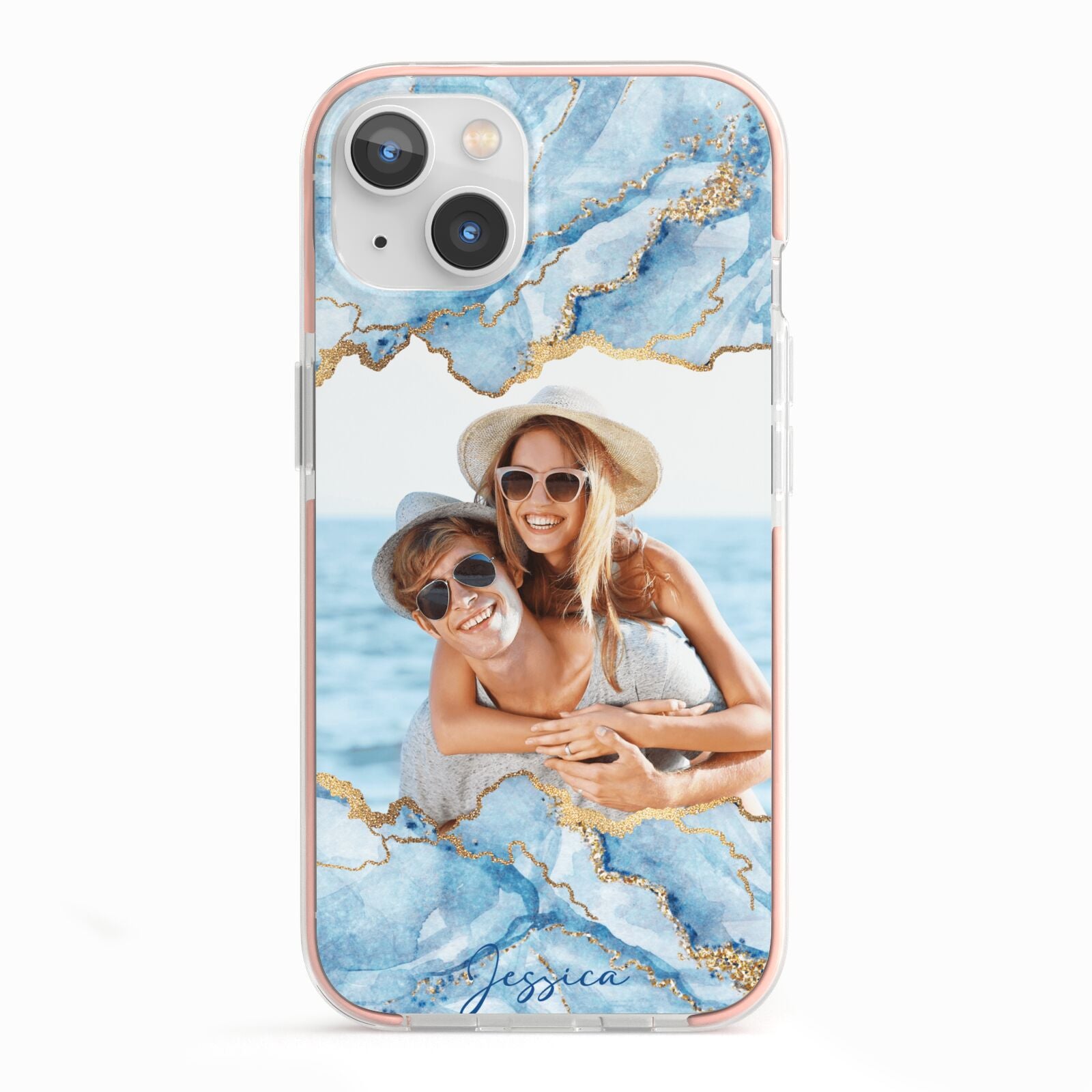 Personalised Photo Marble iPhone 13 TPU Impact Case with Pink Edges