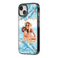 Personalised Photo Marble iPhone 14 Black Impact Case Side Angle on Silver phone