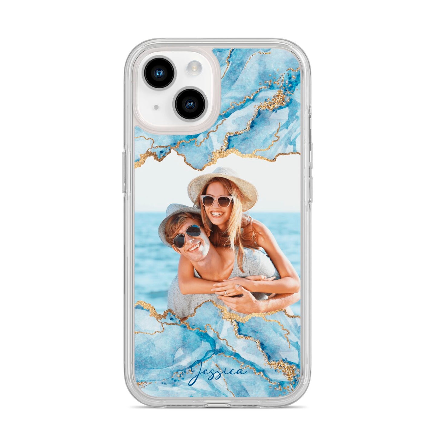 Personalised Photo Marble iPhone 14 Clear Tough Case Starlight