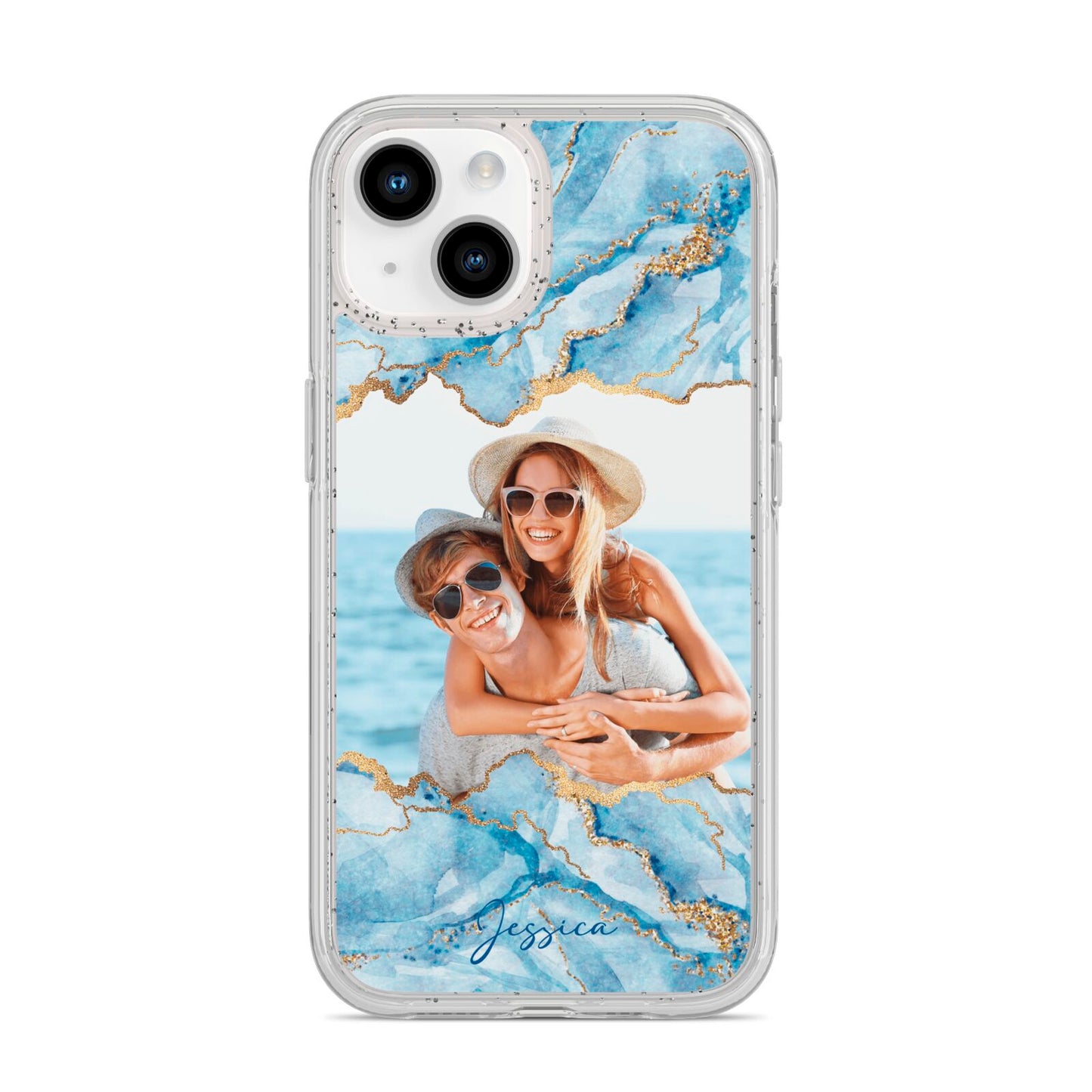 Personalised Photo Marble iPhone 14 Glitter Tough Case Starlight