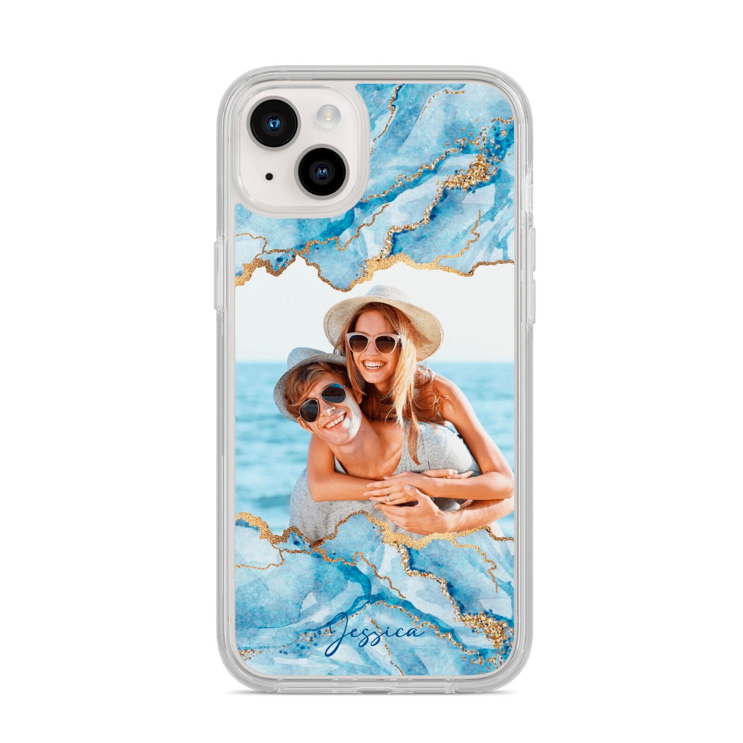 Personalised Photo Marble iPhone 14 Plus Clear Tough Case Starlight