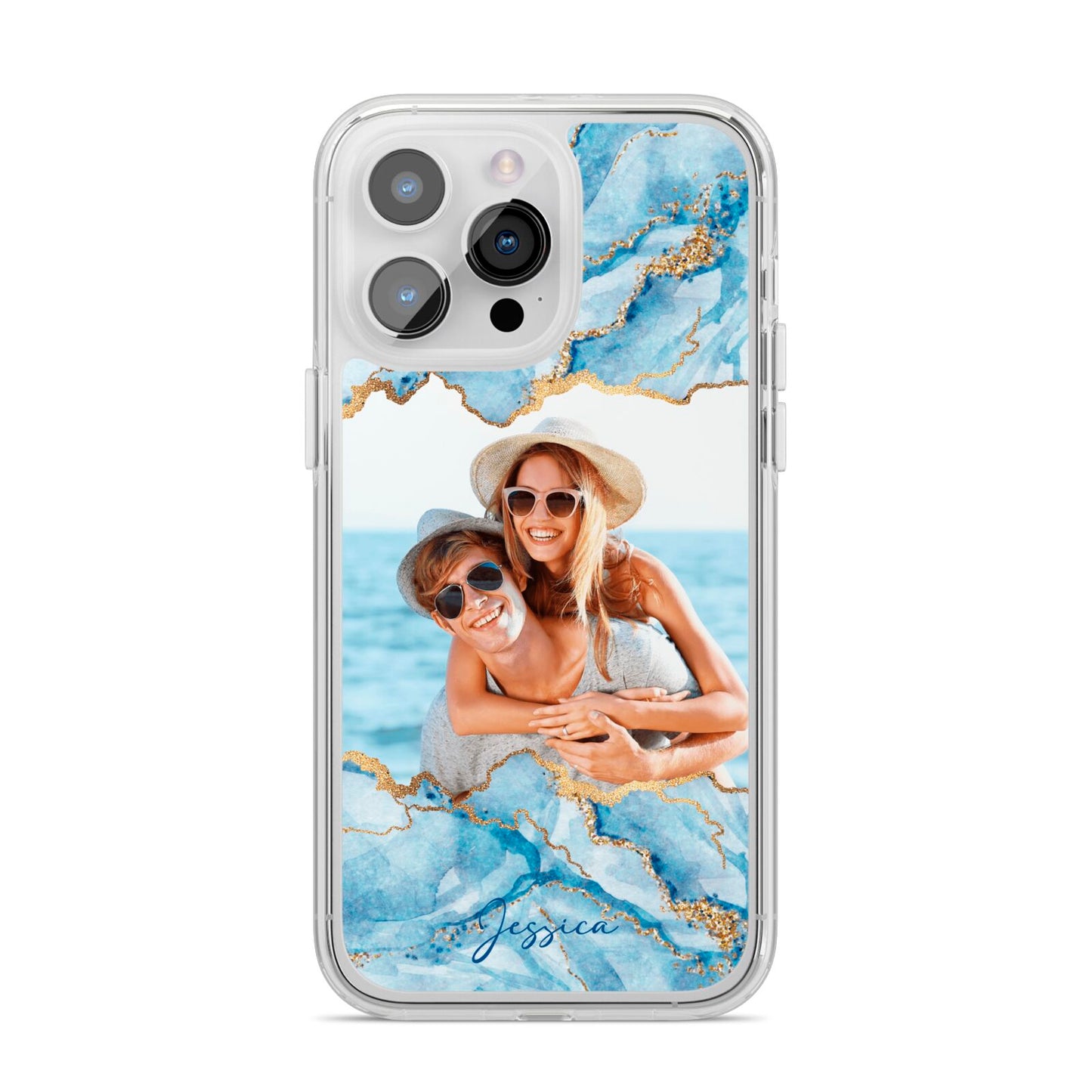 Personalised Photo Marble iPhone 14 Pro Max Clear Tough Case Silver