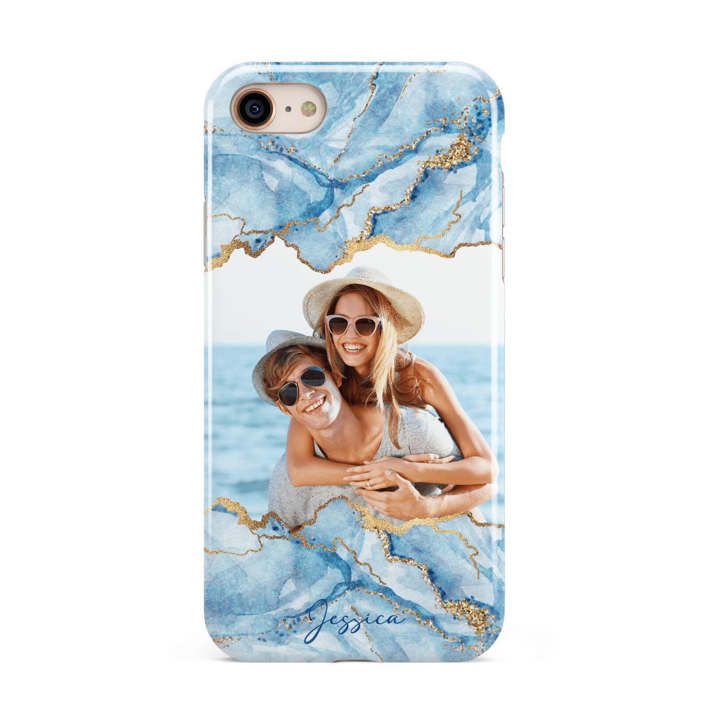 Personalised Photo Marble iPhone 8 3D Tough Case on Gold Phone