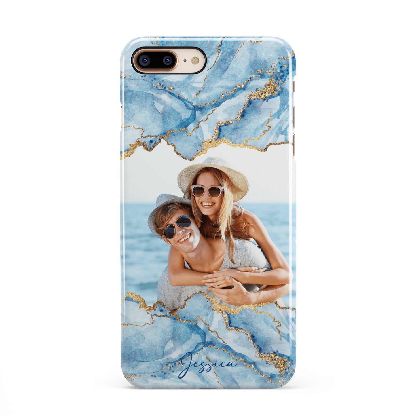 Personalised Photo Marble iPhone 8 Plus 3D Snap Case on Gold Phone