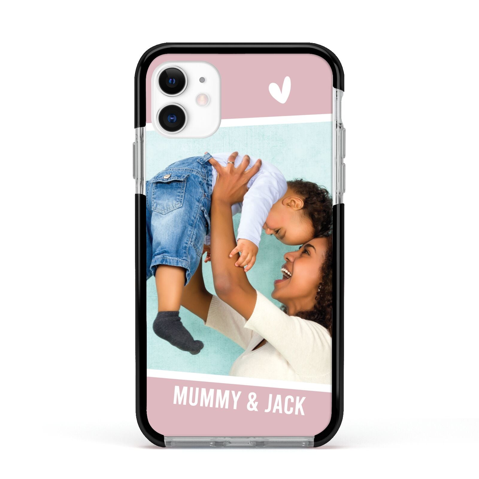 Personalised Photo Mummy and Child Apple iPhone 11 in White with Black Impact Case