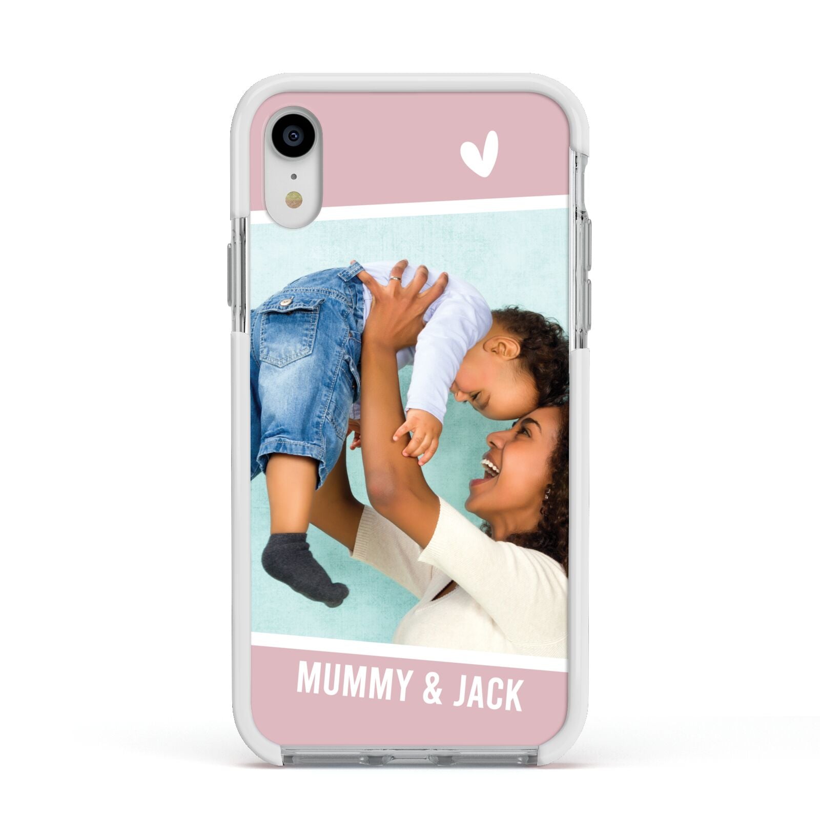 Personalised Photo Mummy and Child Apple iPhone XR Impact Case White Edge on Silver Phone