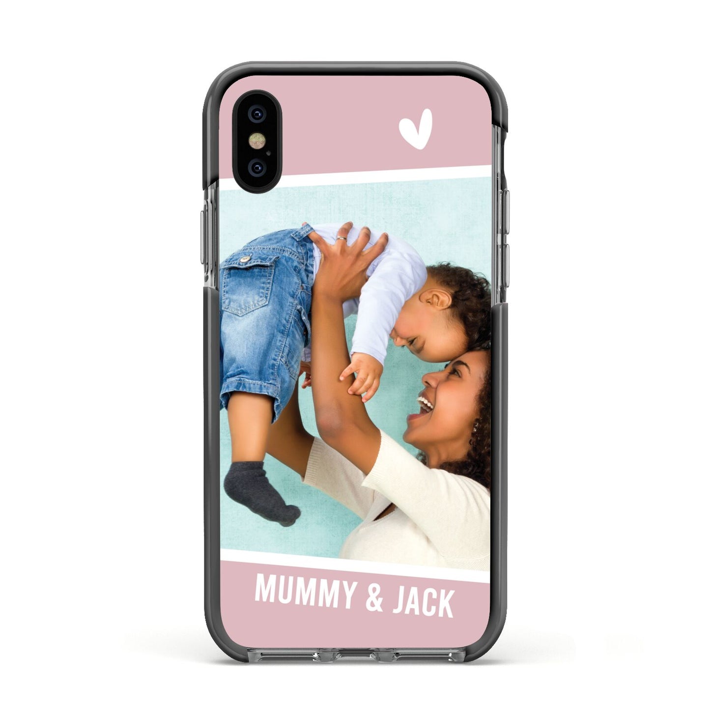 Personalised Photo Mummy and Child Apple iPhone Xs Impact Case Black Edge on Black Phone