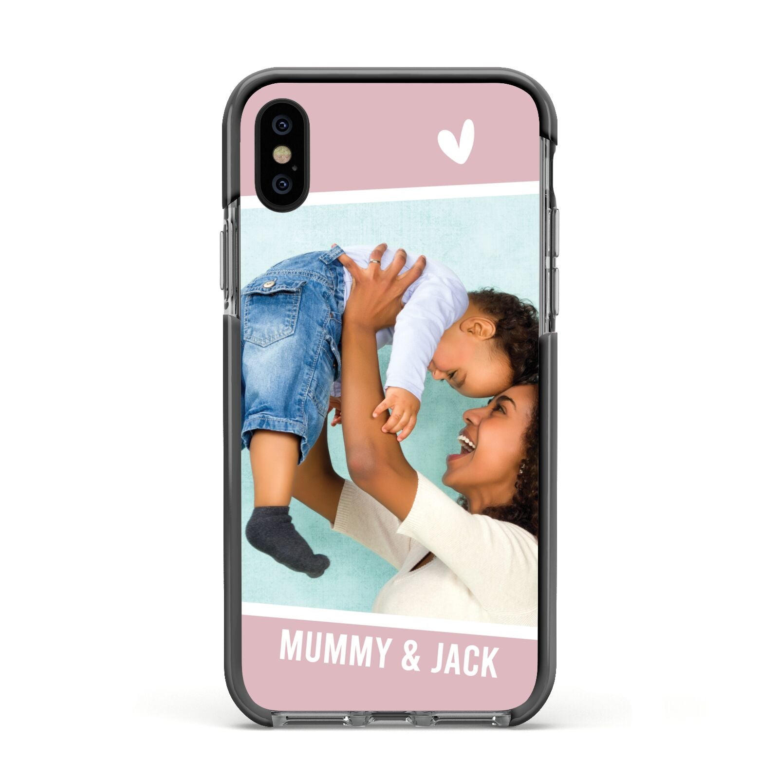 Personalised Photo Mummy and Child Apple iPhone Xs Impact Case Black Edge on Black Phone