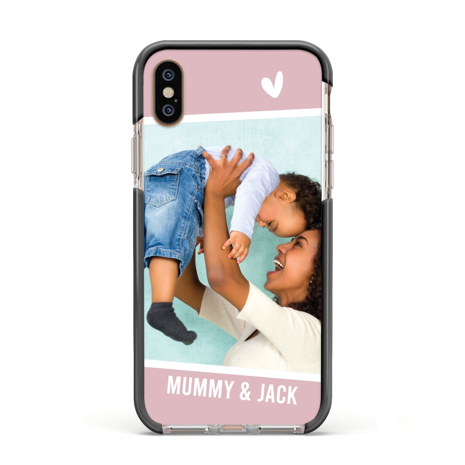 Personalised Photo Mummy and Child Apple iPhone Xs Impact Case Black Edge on Gold Phone