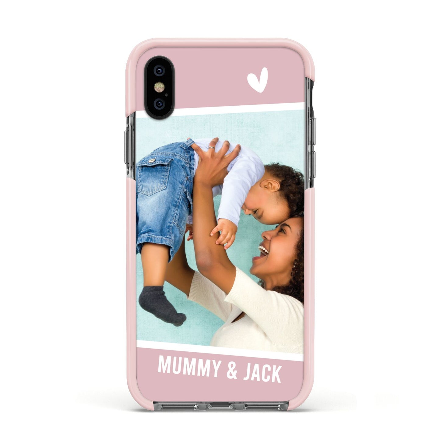 Personalised Photo Mummy and Child Apple iPhone Xs Impact Case Pink Edge on Black Phone