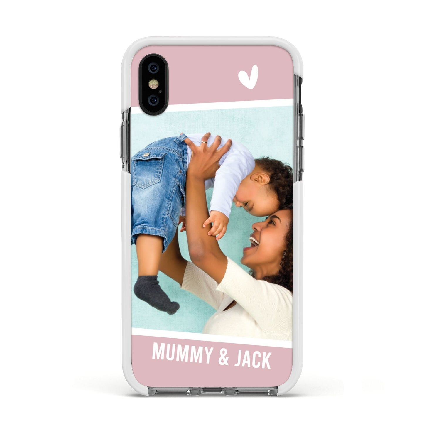 Personalised Photo Mummy and Child Apple iPhone Xs Impact Case White Edge on Black Phone