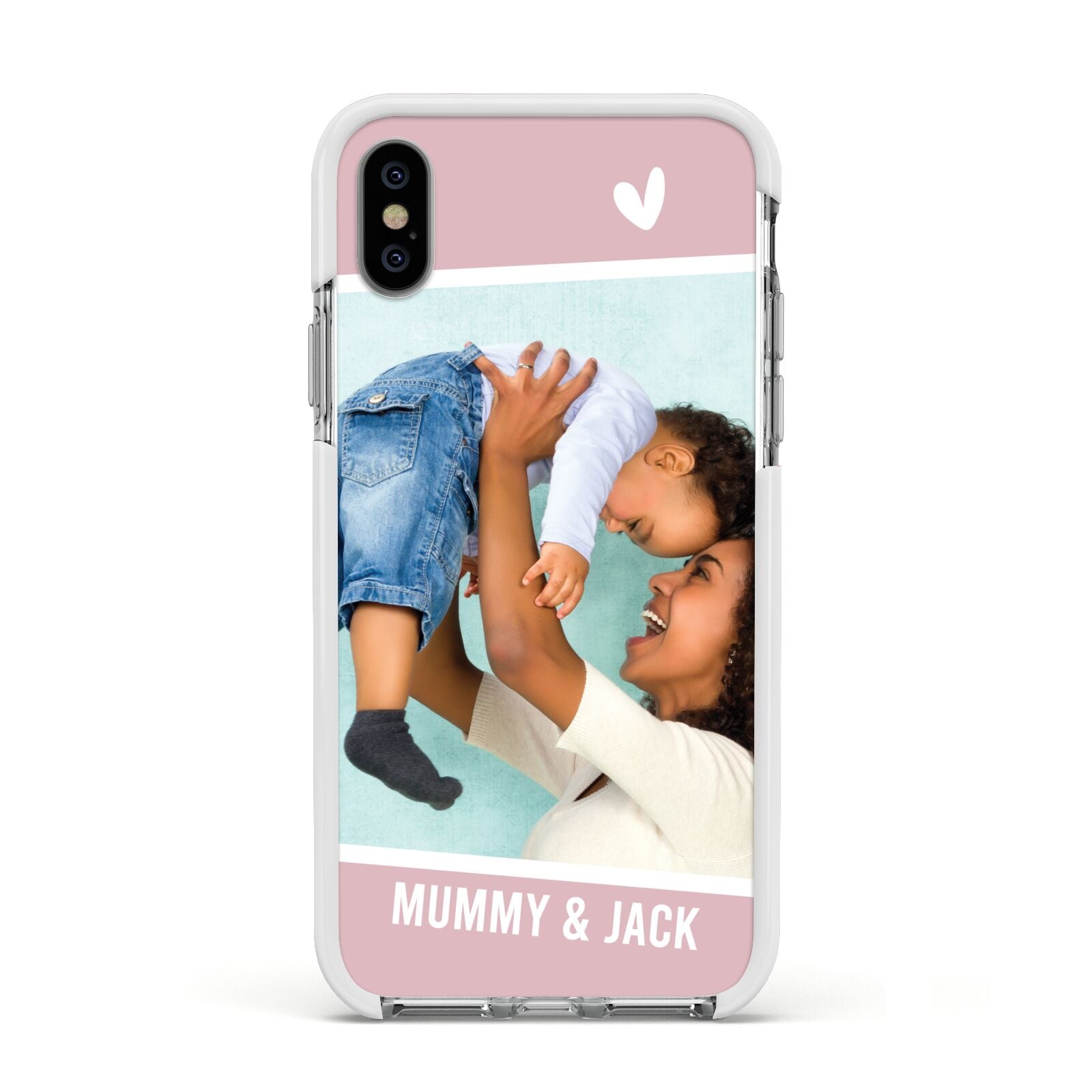 Personalised Photo Mummy and Child Apple iPhone Xs Impact Case White Edge on Silver Phone