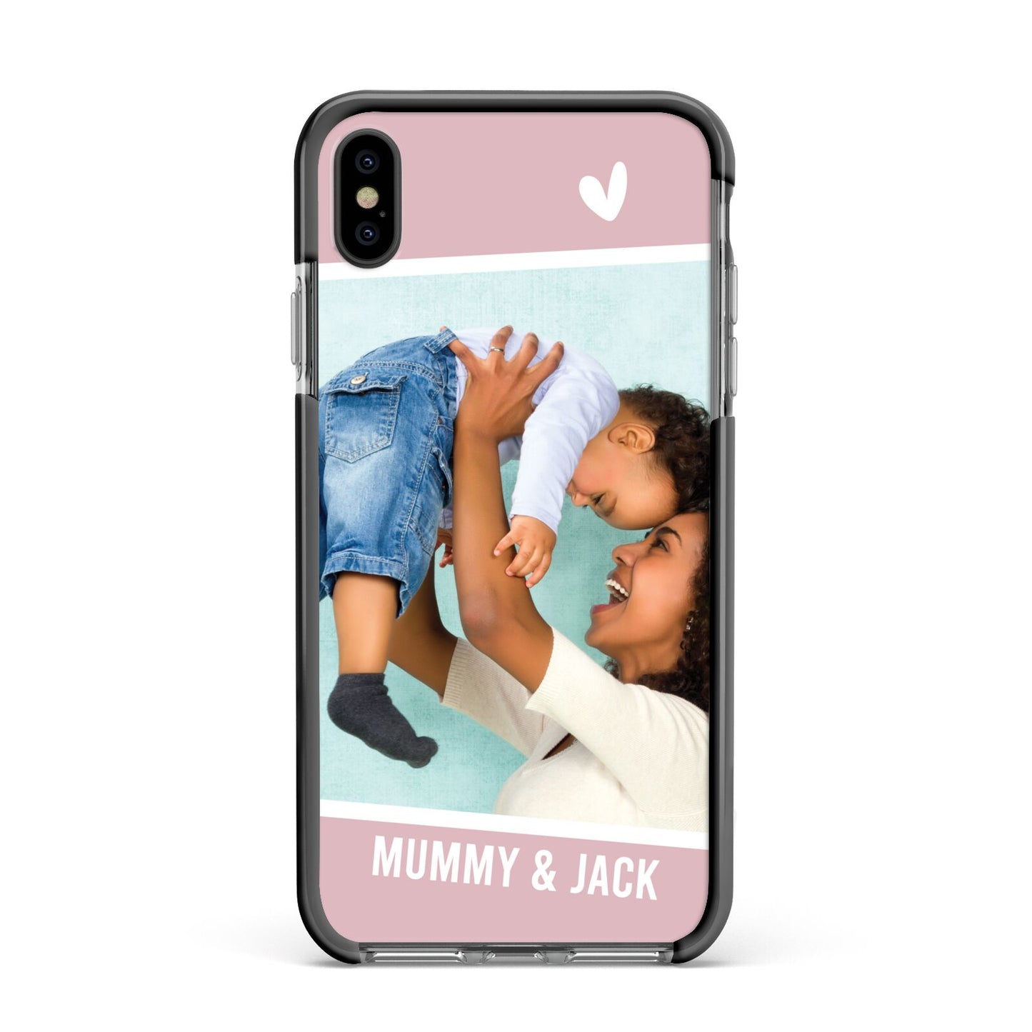Personalised Photo Mummy and Child Apple iPhone Xs Max Impact Case Black Edge on Black Phone