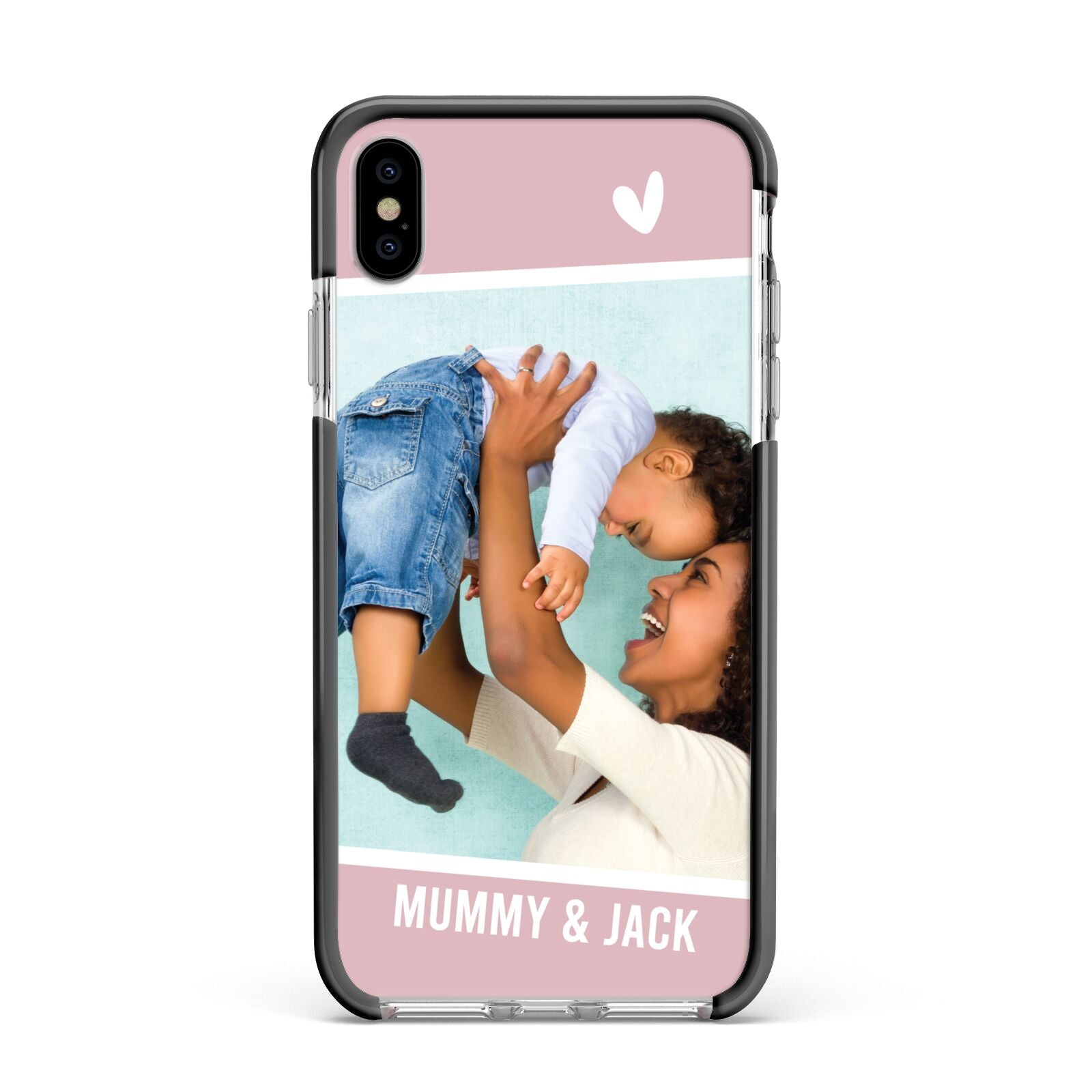 Personalised Photo Mummy and Child Apple iPhone Xs Max Impact Case Black Edge on Silver Phone
