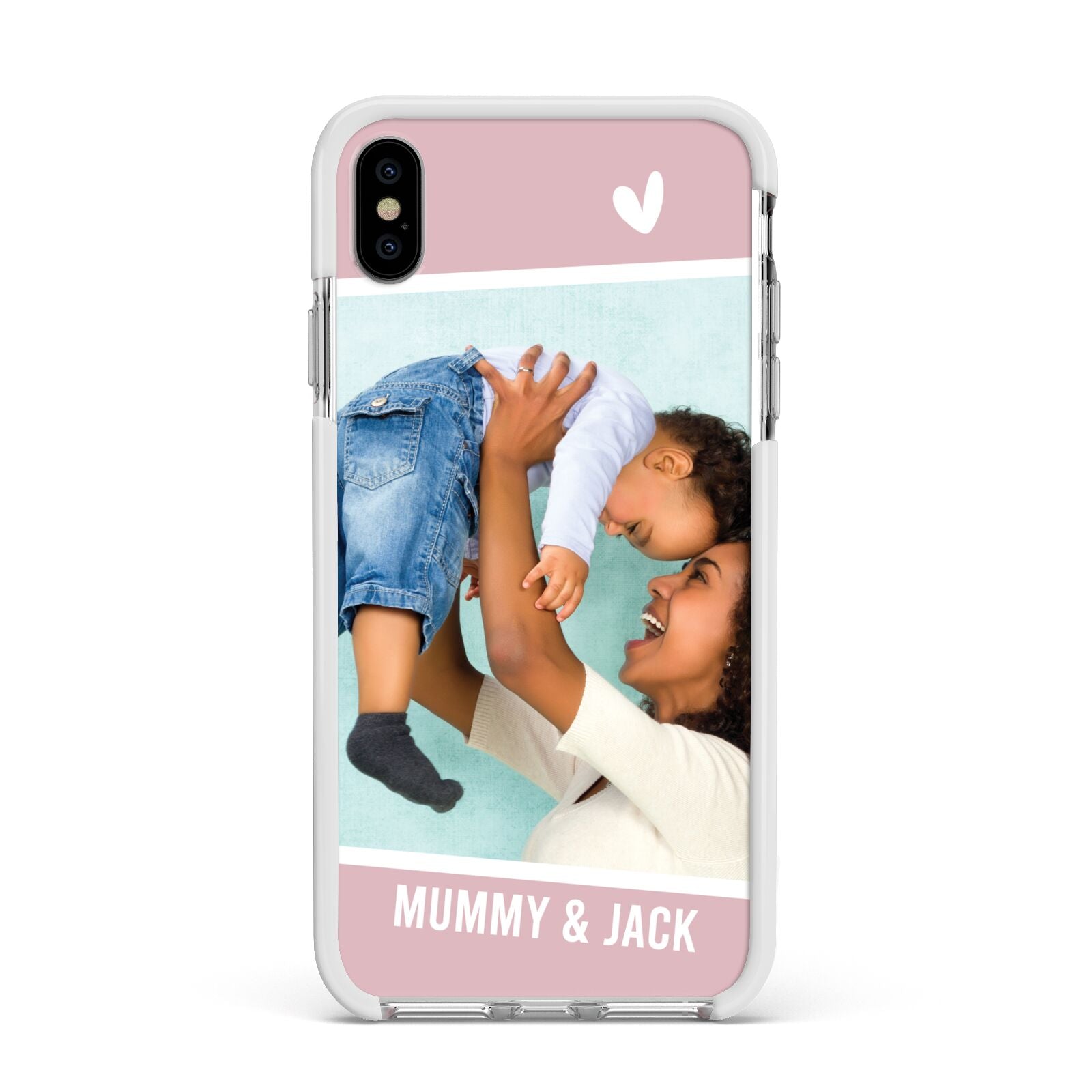 Personalised Photo Mummy and Child Apple iPhone Xs Max Impact Case White Edge on Silver Phone