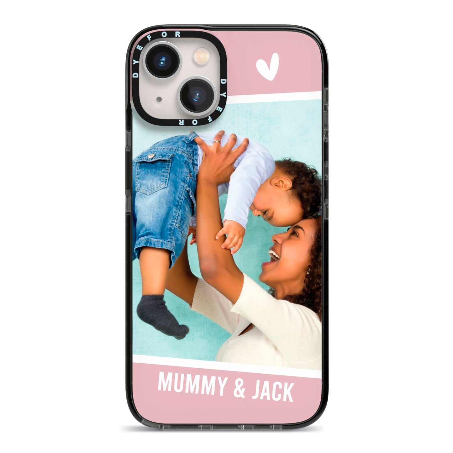 Personalised Photo Mummy and Child iPhone 13 Black Impact Case on Silver phone