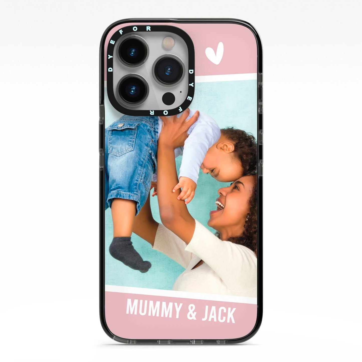 Personalised Photo Mummy and Child iPhone 13 Pro Black Impact Case on Silver phone