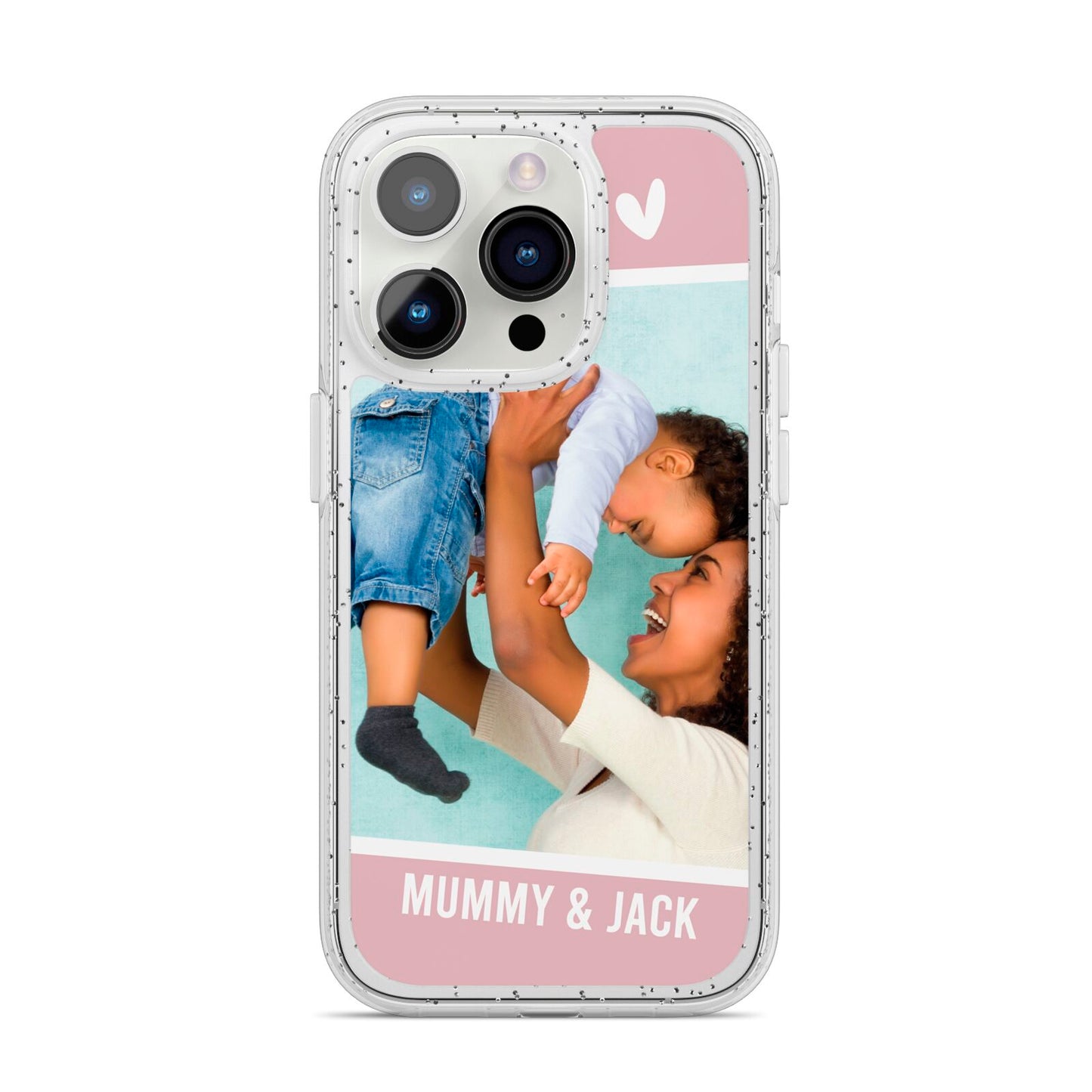 Personalised Photo Mummy and Child iPhone 14 Pro Glitter Tough Case Silver