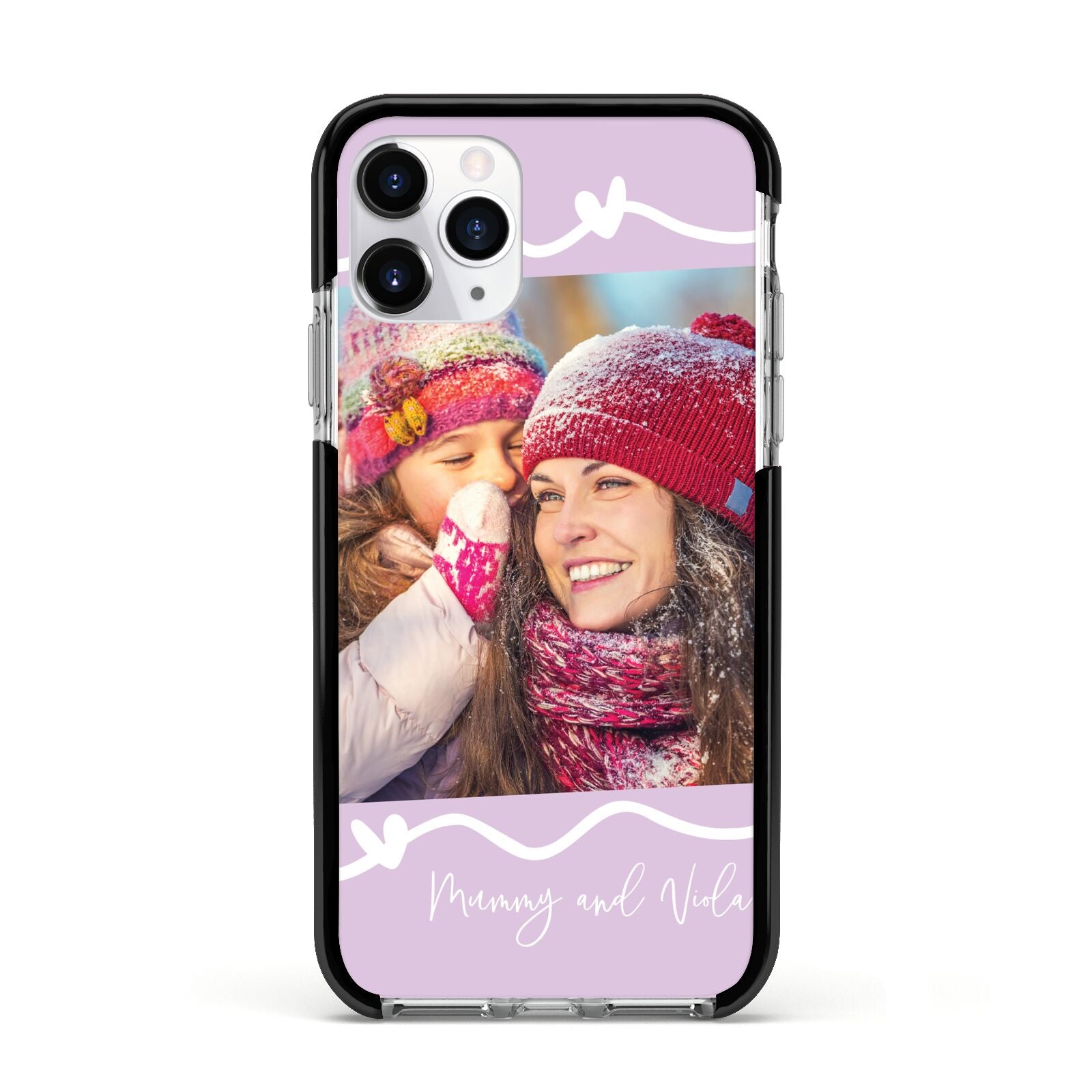 Personalised Photo Mummy and Name Apple iPhone 11 Pro in Silver with Black Impact Case