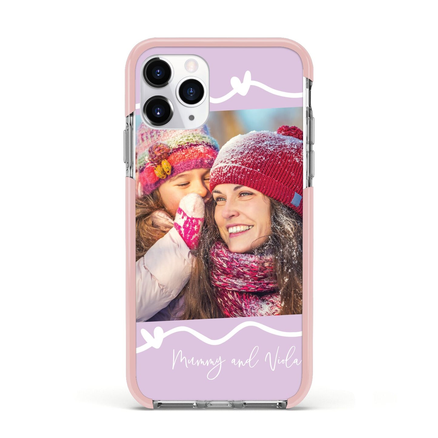 Personalised Photo Mummy and Name Apple iPhone 11 Pro in Silver with Pink Impact Case