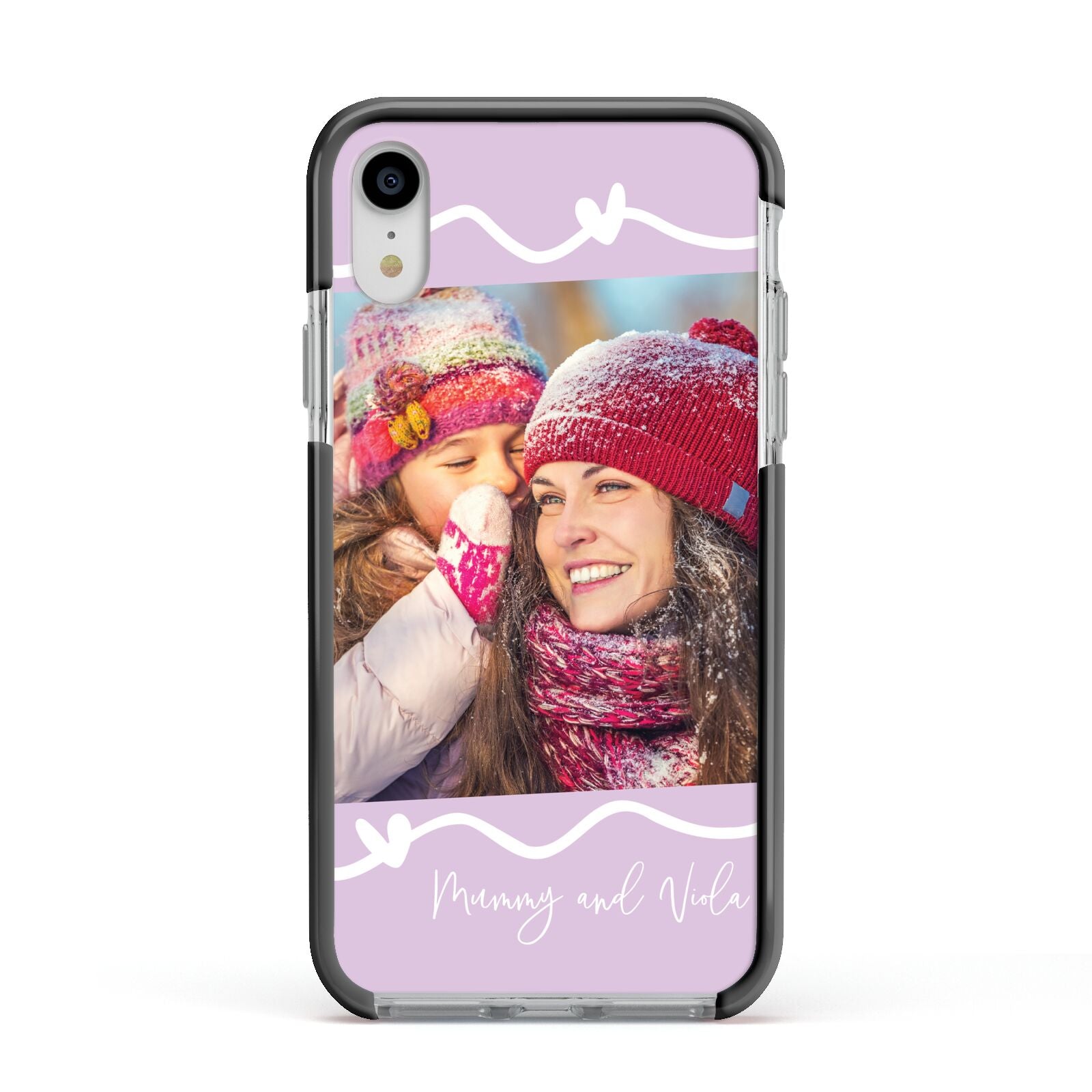 Personalised Photo Mummy and Name Apple iPhone XR Impact Case Black Edge on Silver Phone