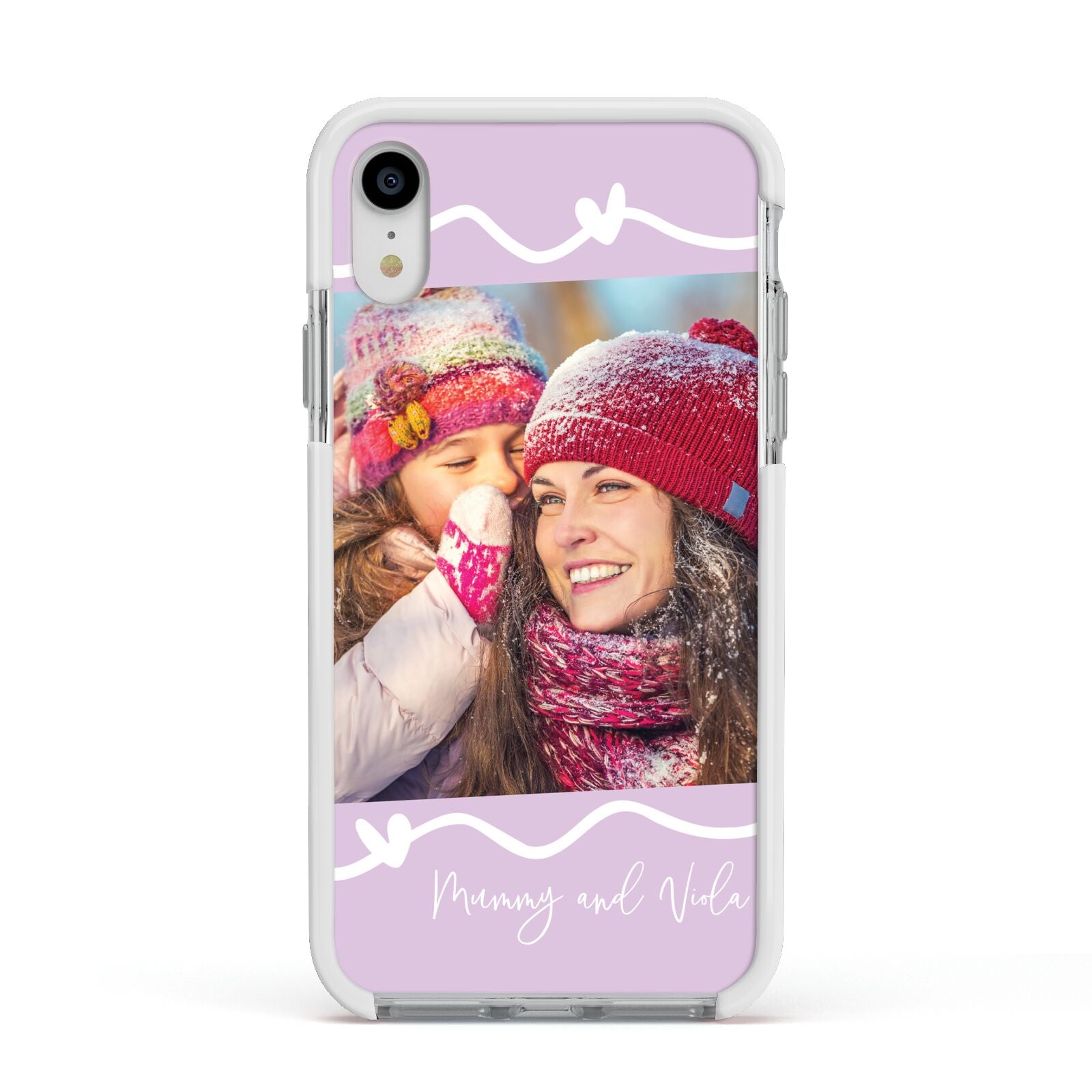 Personalised Photo Mummy and Name Apple iPhone XR Impact Case White Edge on Silver Phone
