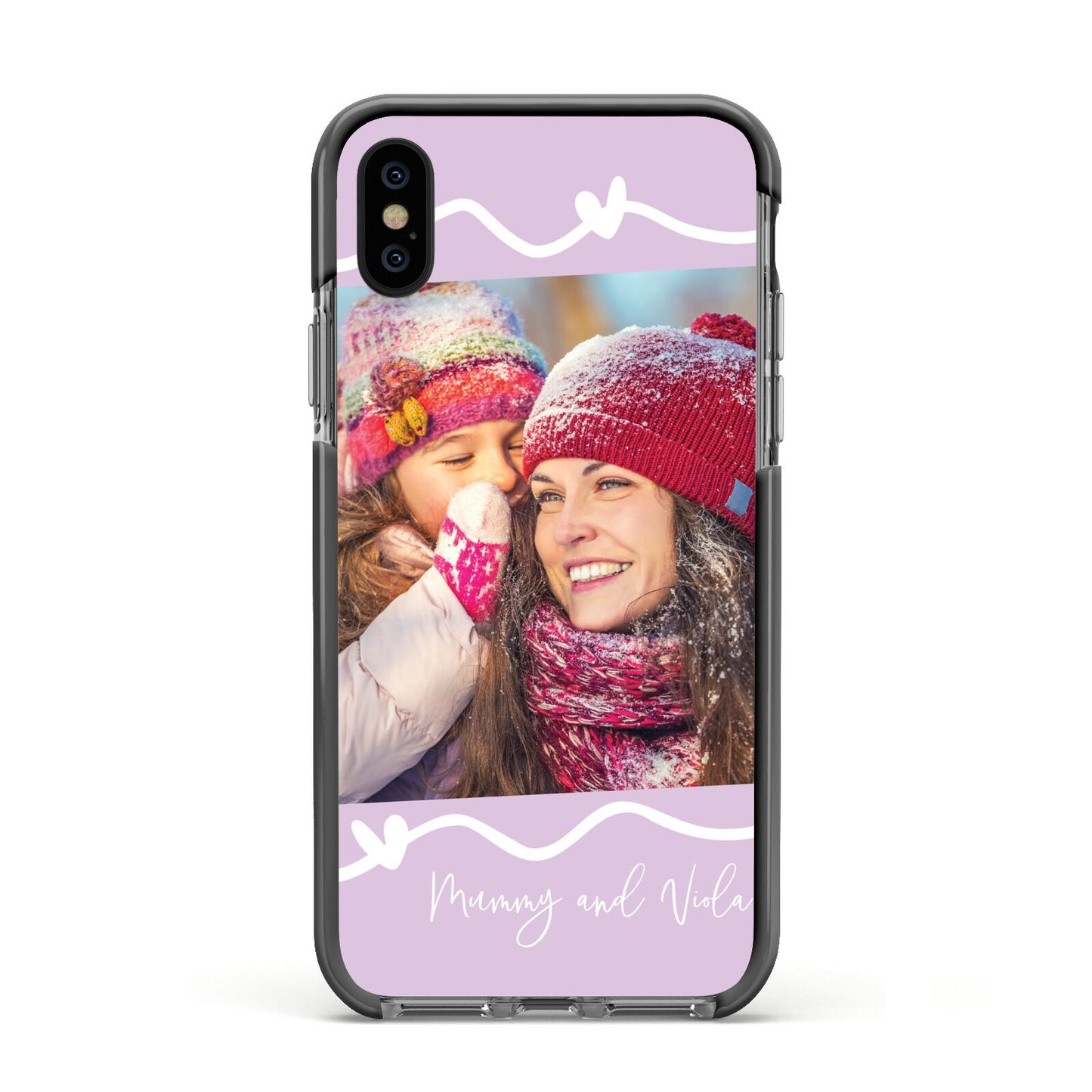 Personalised Photo Mummy and Name Apple iPhone Xs Impact Case Black Edge on Black Phone