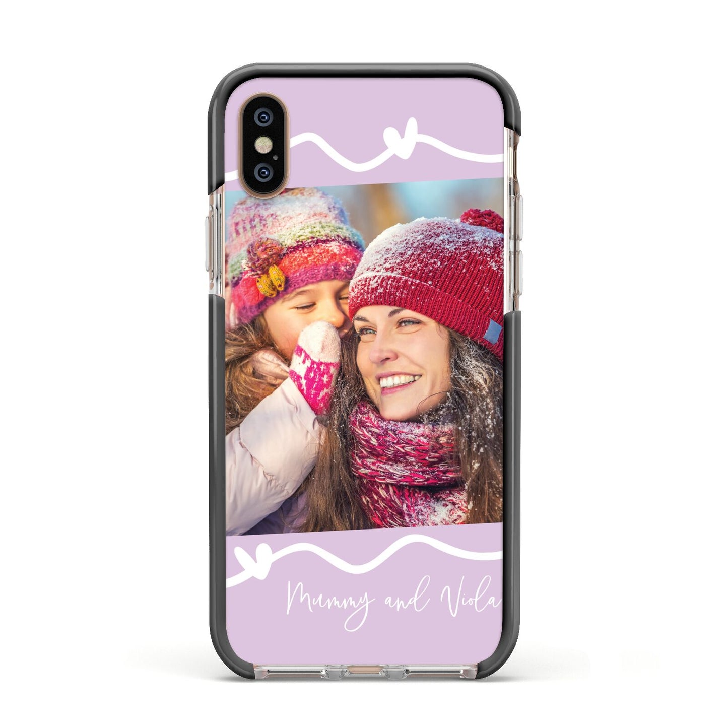 Personalised Photo Mummy and Name Apple iPhone Xs Impact Case Black Edge on Gold Phone