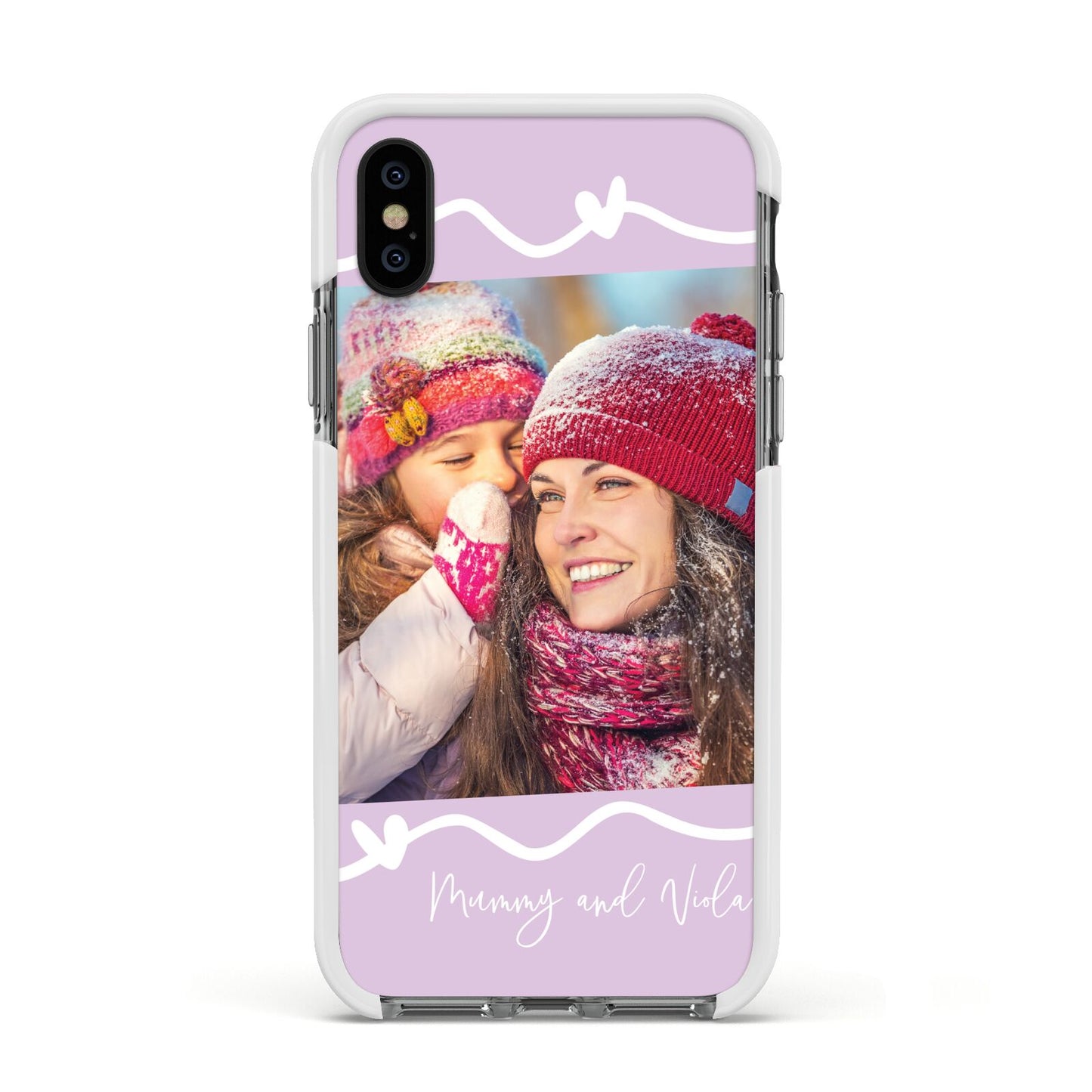 Personalised Photo Mummy and Name Apple iPhone Xs Impact Case White Edge on Black Phone
