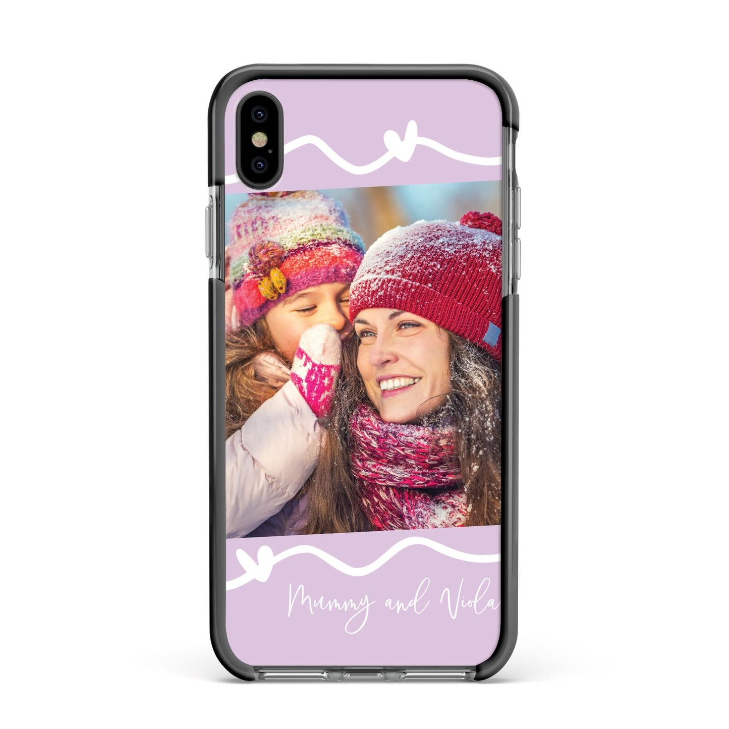 Personalised Photo Mummy and Name Apple iPhone Xs Max Impact Case Black Edge on Black Phone