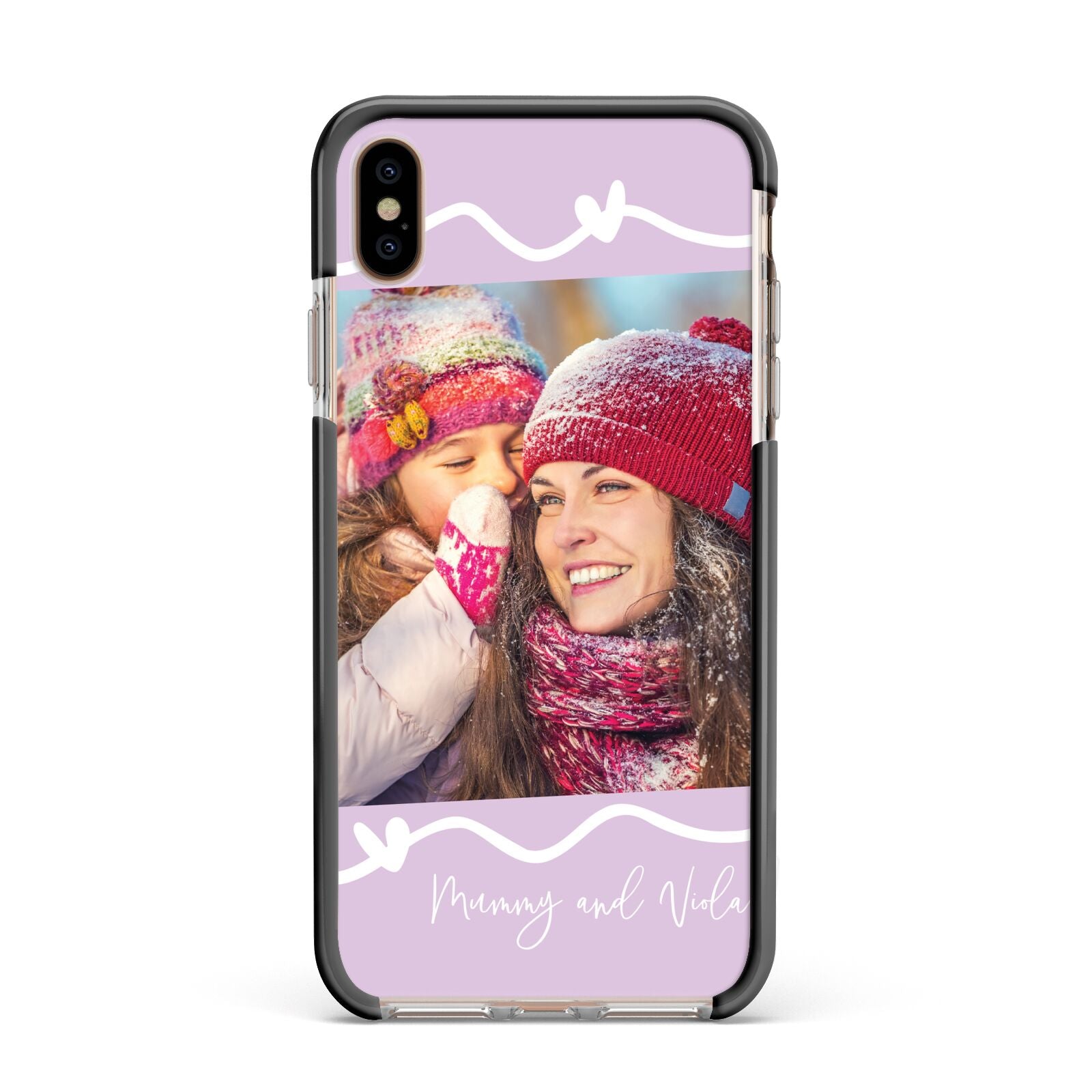 Personalised Photo Mummy and Name Apple iPhone Xs Max Impact Case Black Edge on Gold Phone