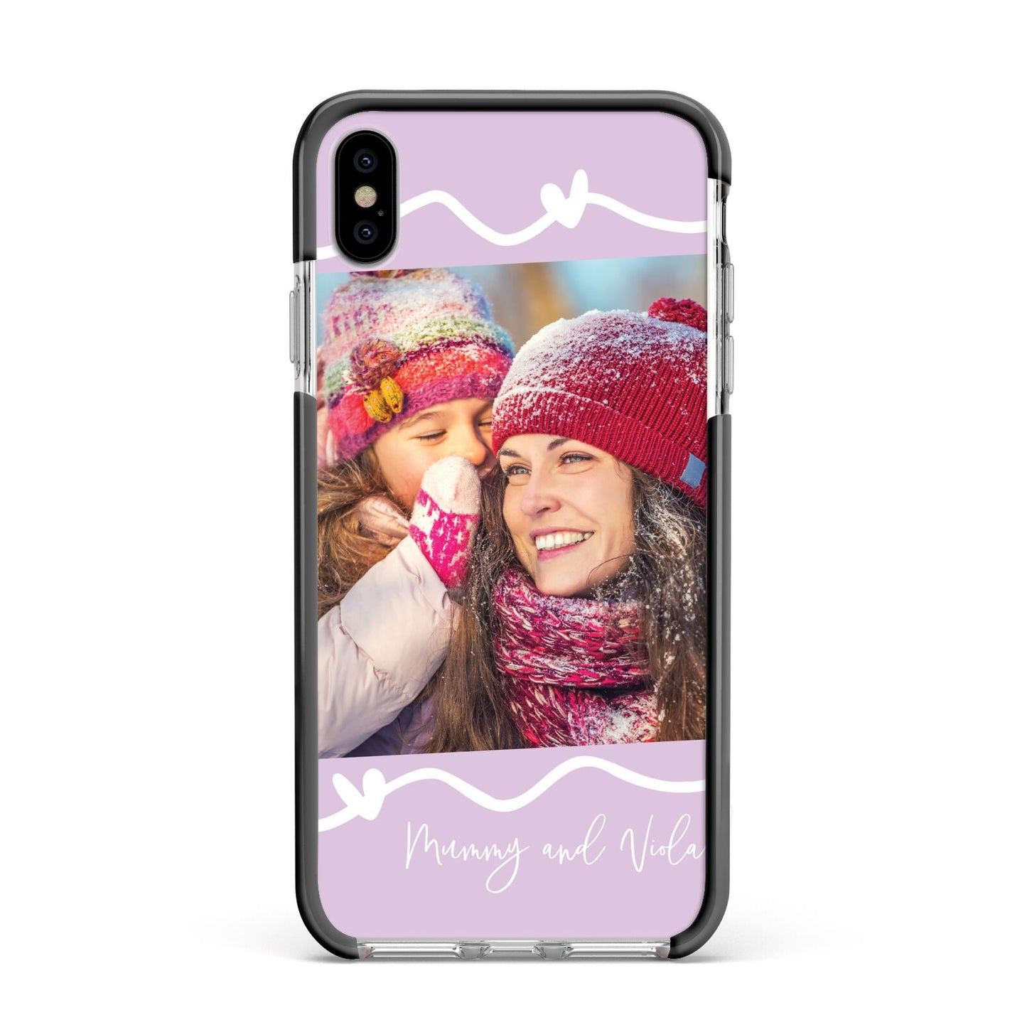 Personalised Photo Mummy and Name Apple iPhone Xs Max Impact Case Black Edge on Silver Phone