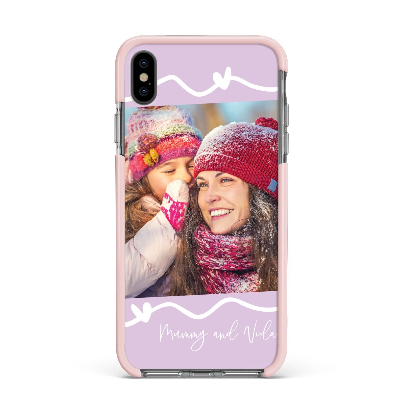 Personalised Photo Mummy and Name Apple iPhone Xs Max Impact Case Pink Edge on Black Phone
