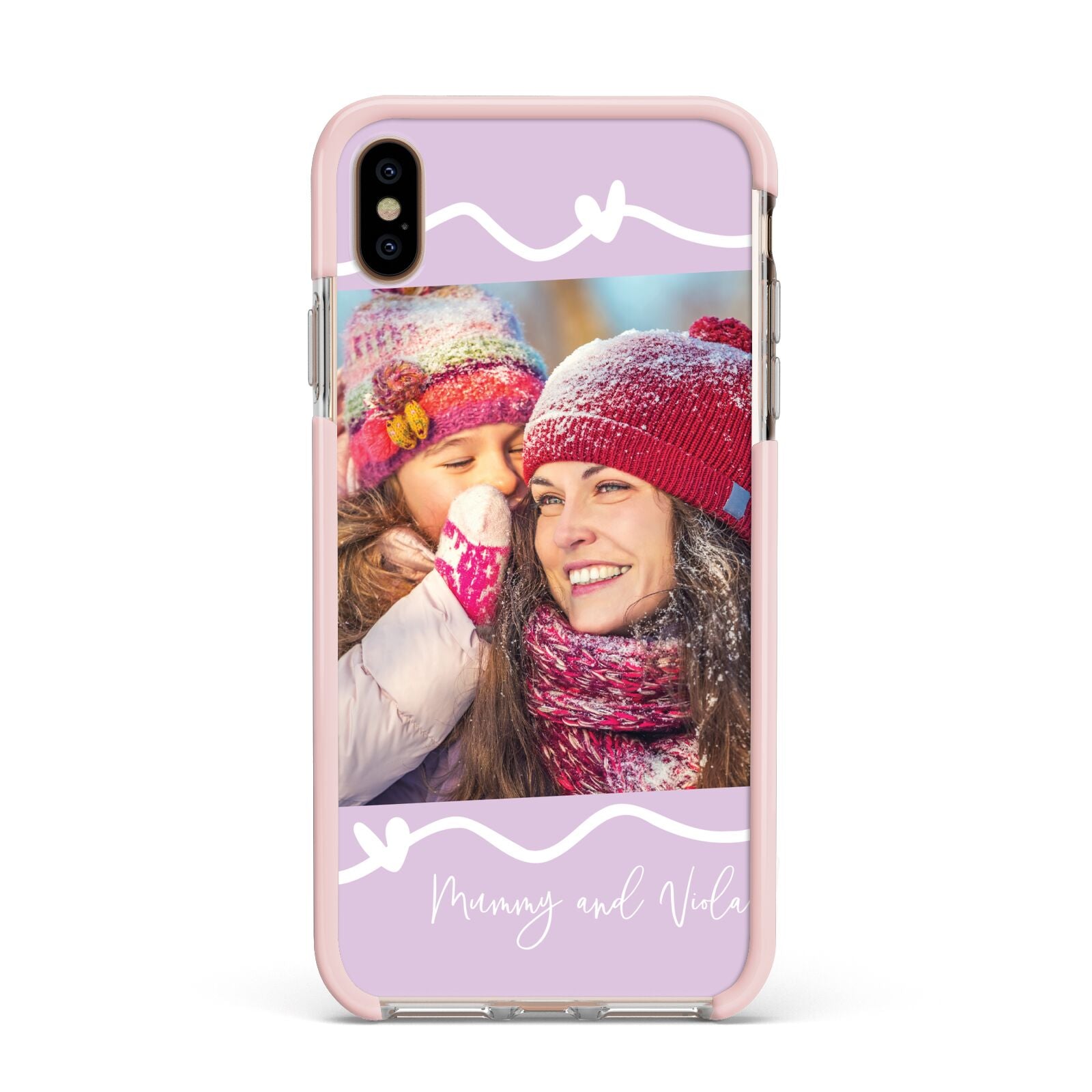 Personalised Photo Mummy and Name Apple iPhone Xs Max Impact Case Pink Edge on Gold Phone