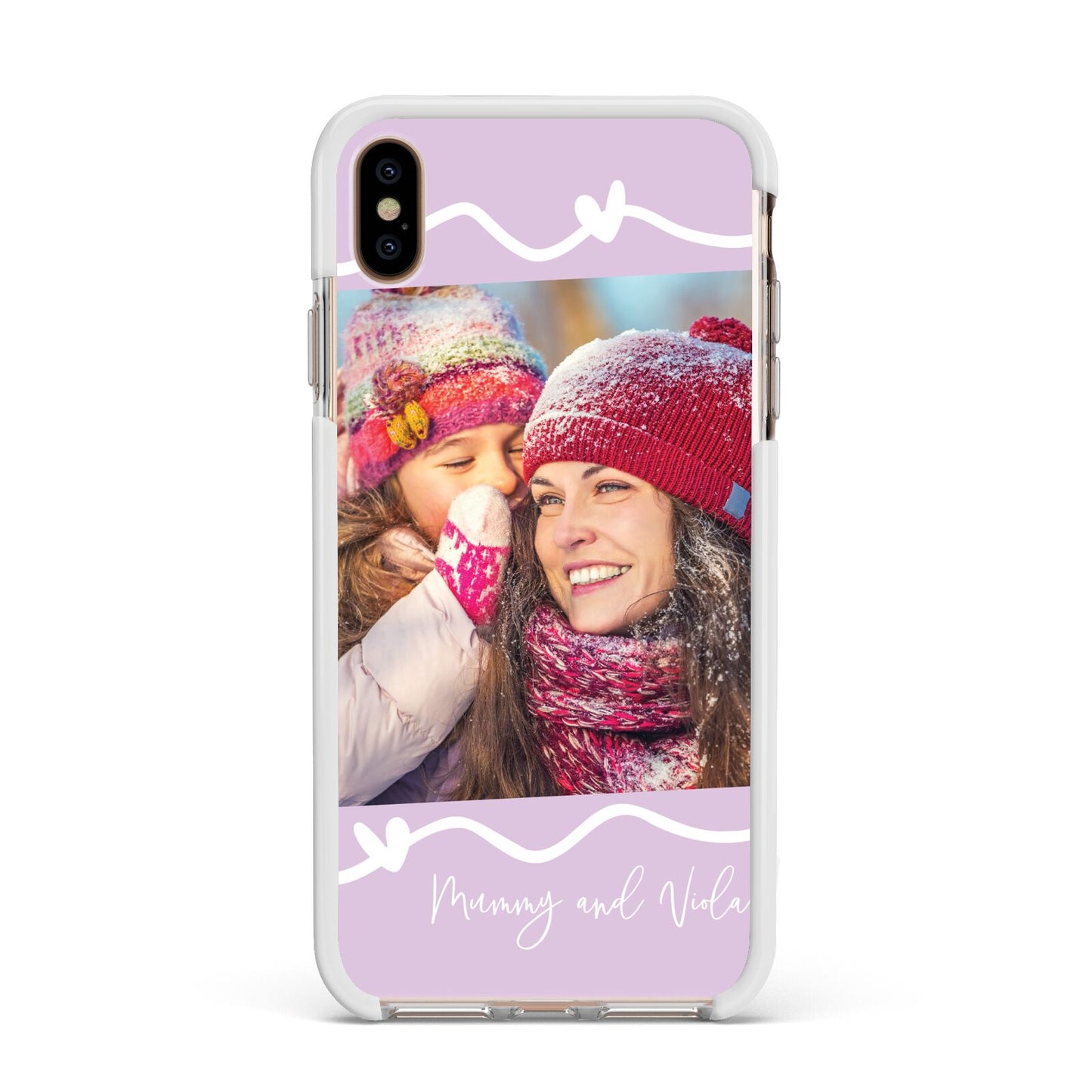Personalised Photo Mummy and Name Apple iPhone Xs Max Impact Case White Edge on Gold Phone
