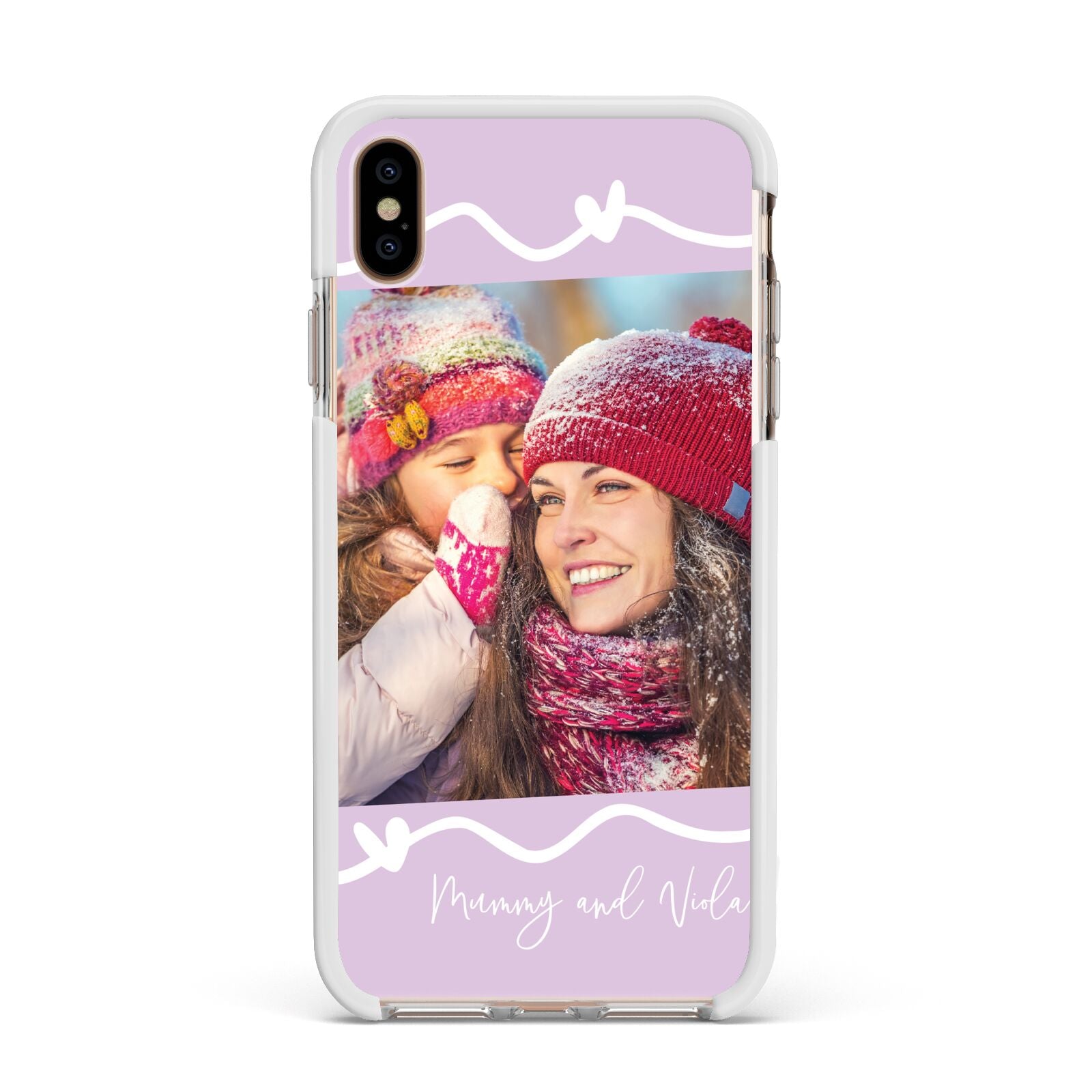 Personalised Photo Mummy and Name Apple iPhone Xs Max Impact Case White Edge on Gold Phone