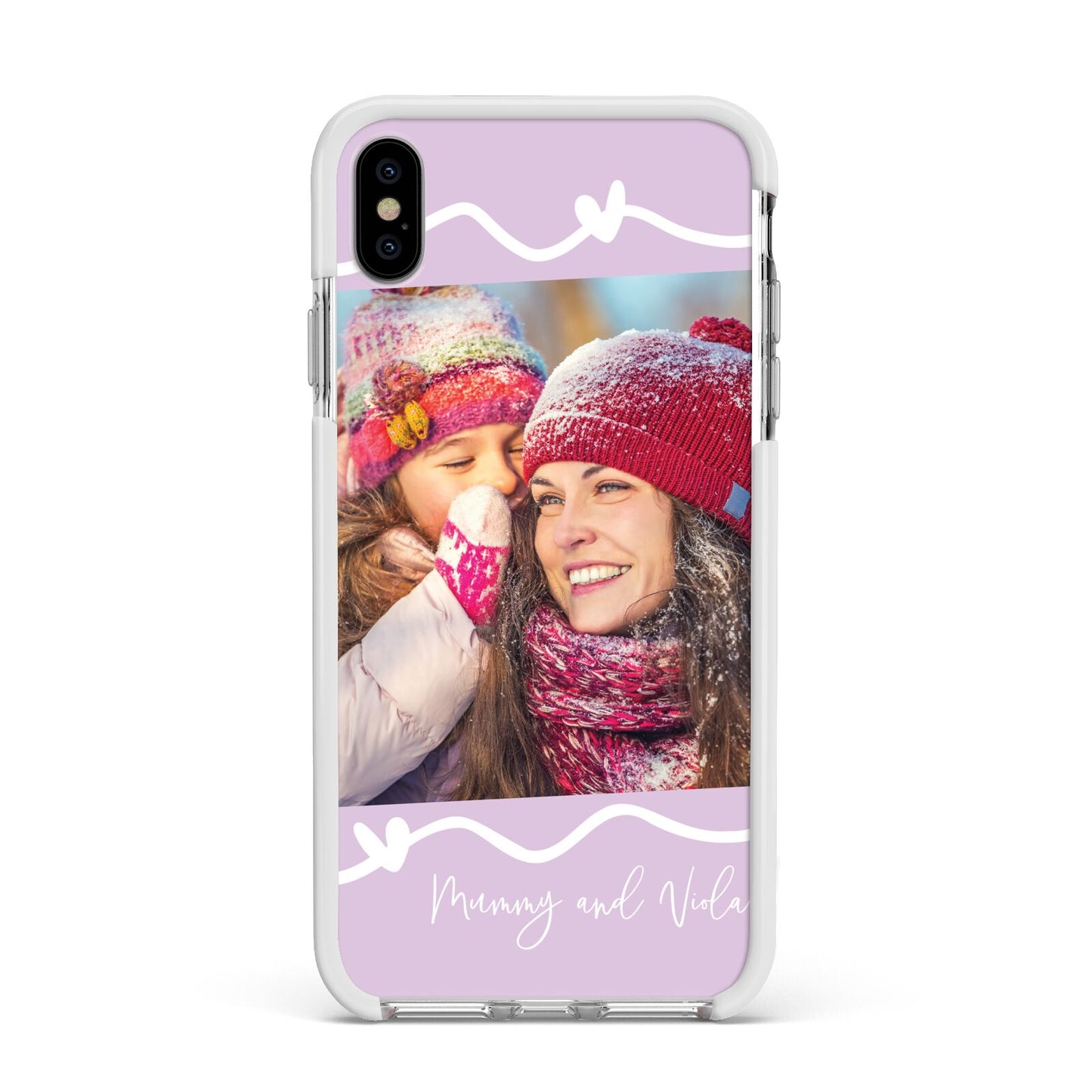 Personalised Photo Mummy and Name Apple iPhone Xs Max Impact Case White Edge on Silver Phone