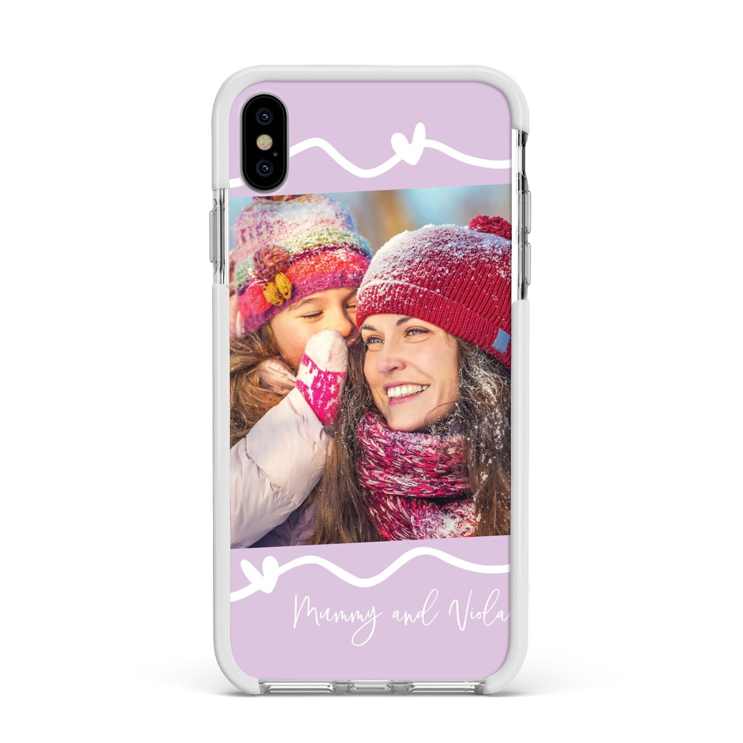 Personalised Photo Mummy and Name Apple iPhone Xs Max Impact Case White Edge on Silver Phone