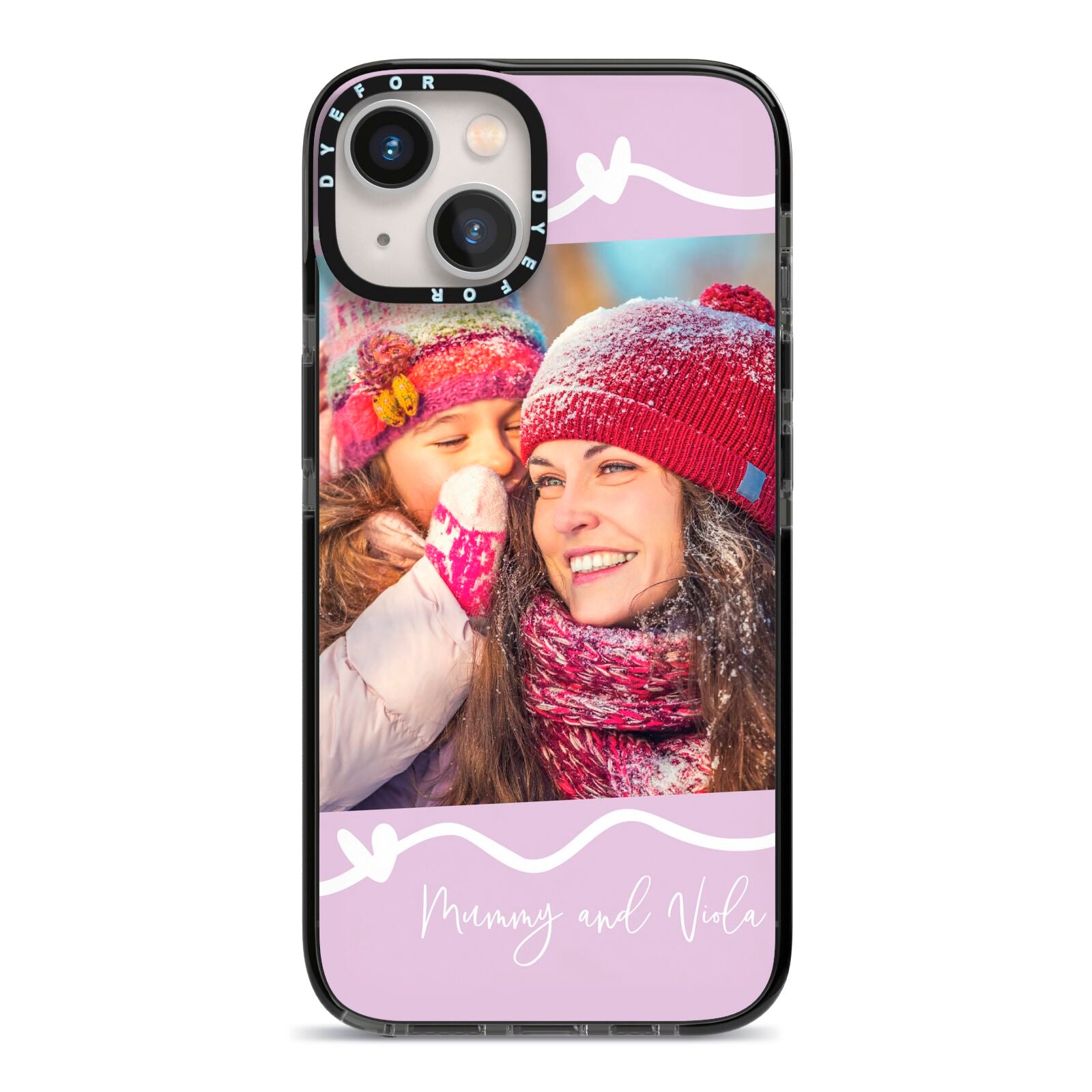 Personalised Photo Mummy and Name iPhone 13 Black Impact Case on Silver phone