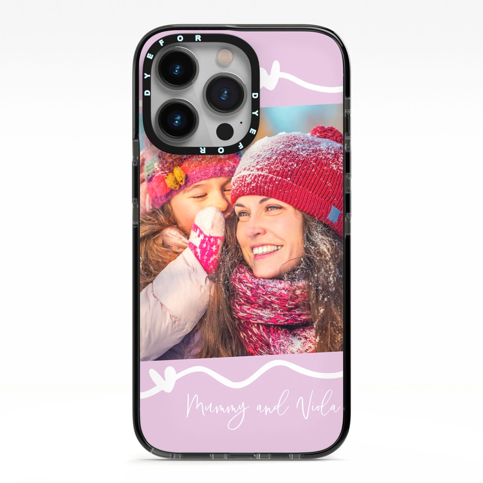 Personalised Photo Mummy and Name iPhone 13 Pro Black Impact Case on Silver phone