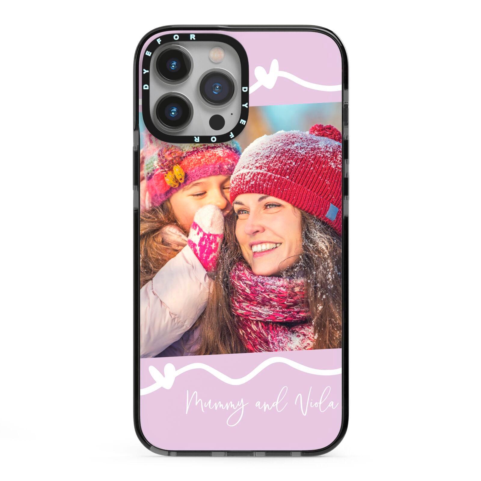 Personalised Photo Mummy and Name iPhone 13 Pro Max Black Impact Case on Silver phone