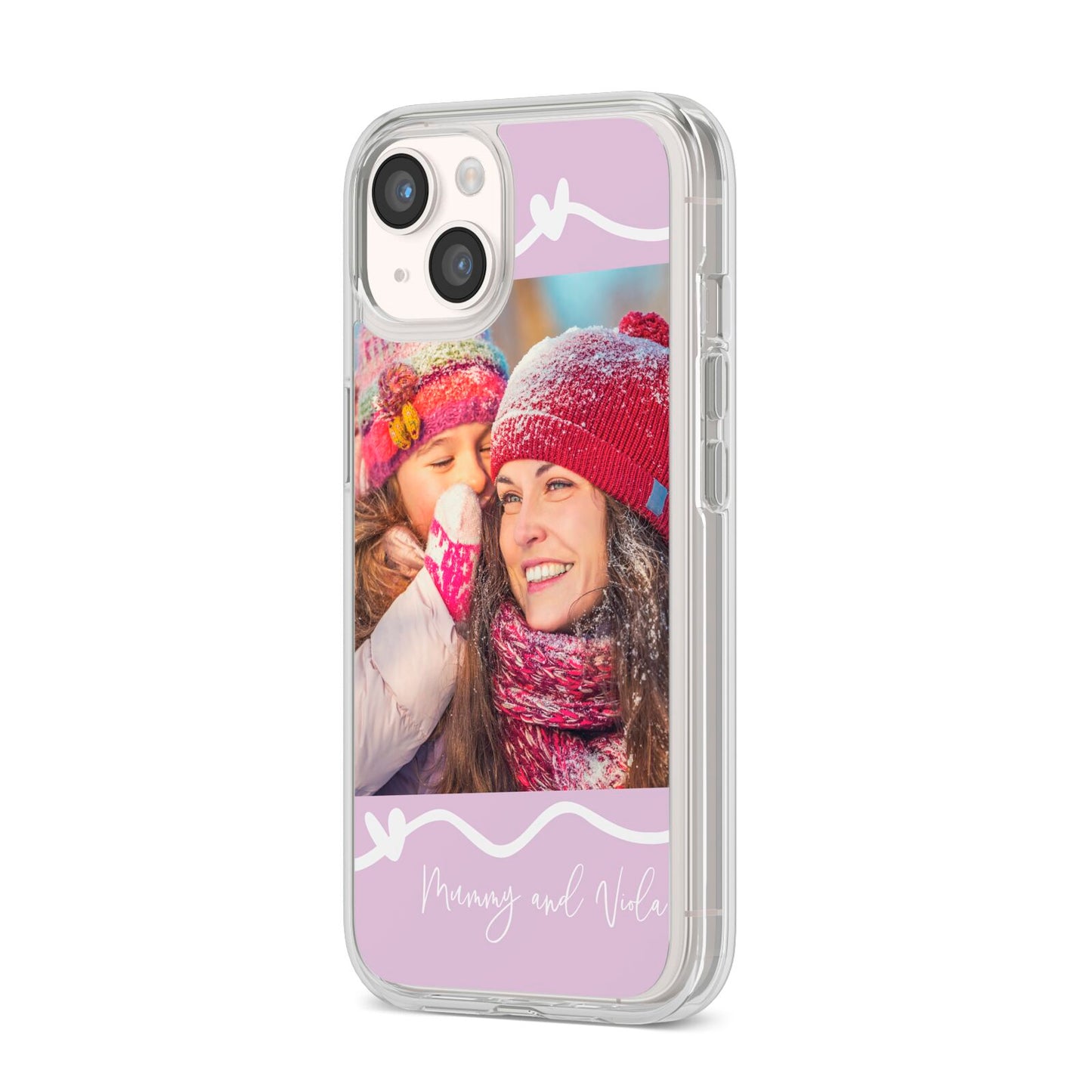 Personalised Photo Mummy and Name iPhone 14 Clear Tough Case Starlight Angled Image