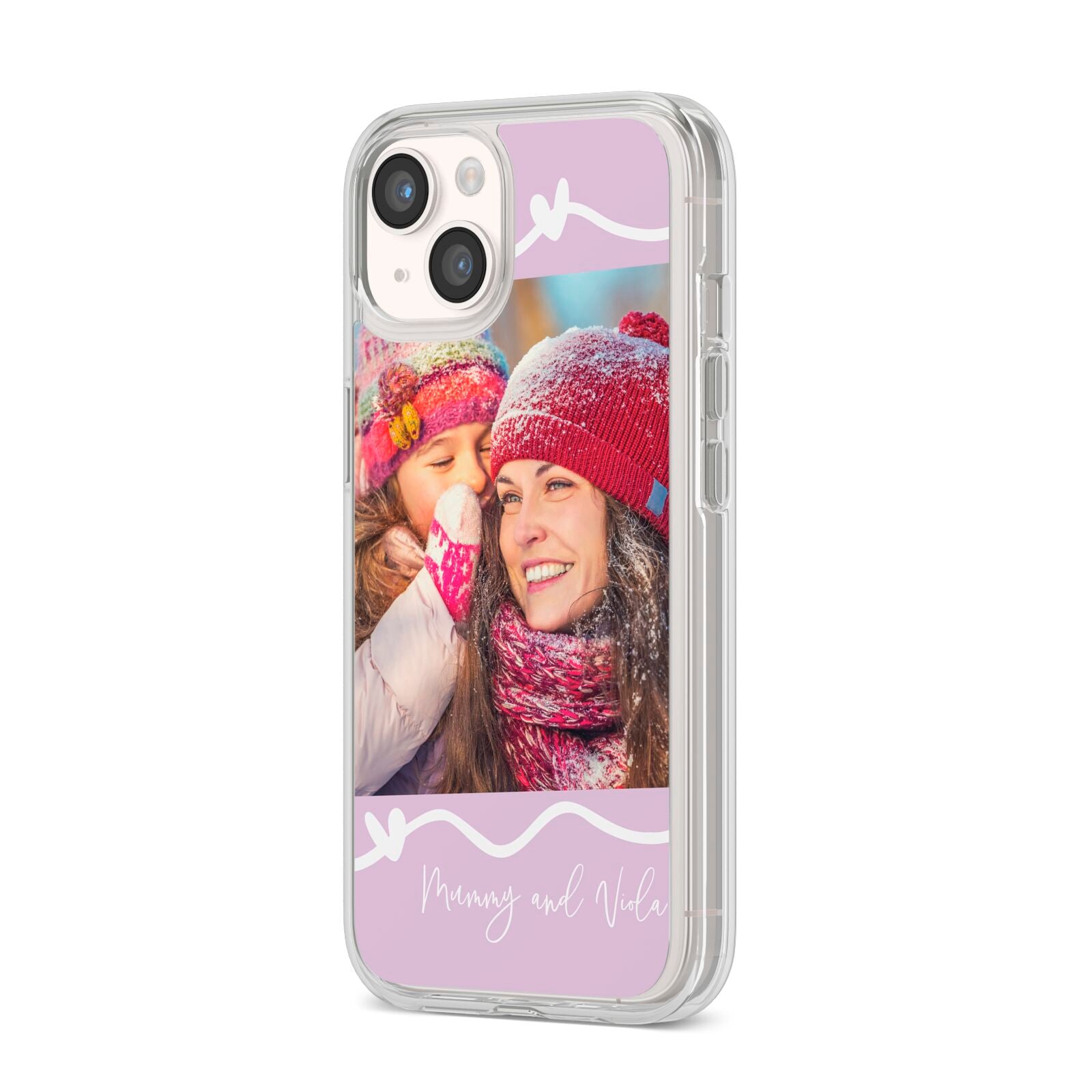 Personalised Photo Mummy and Name iPhone 14 Clear Tough Case Starlight Angled Image