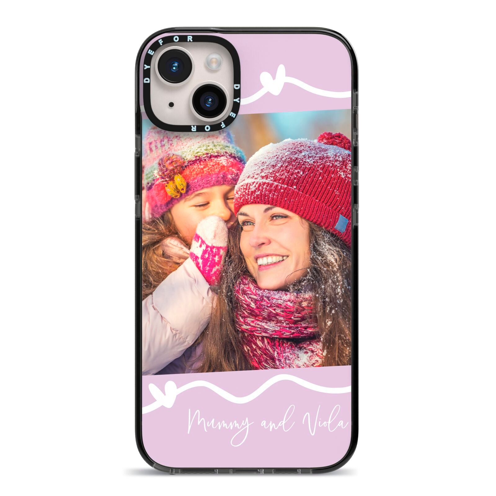 Personalised Photo Mummy and Name iPhone 14 Plus Black Impact Case on Silver phone