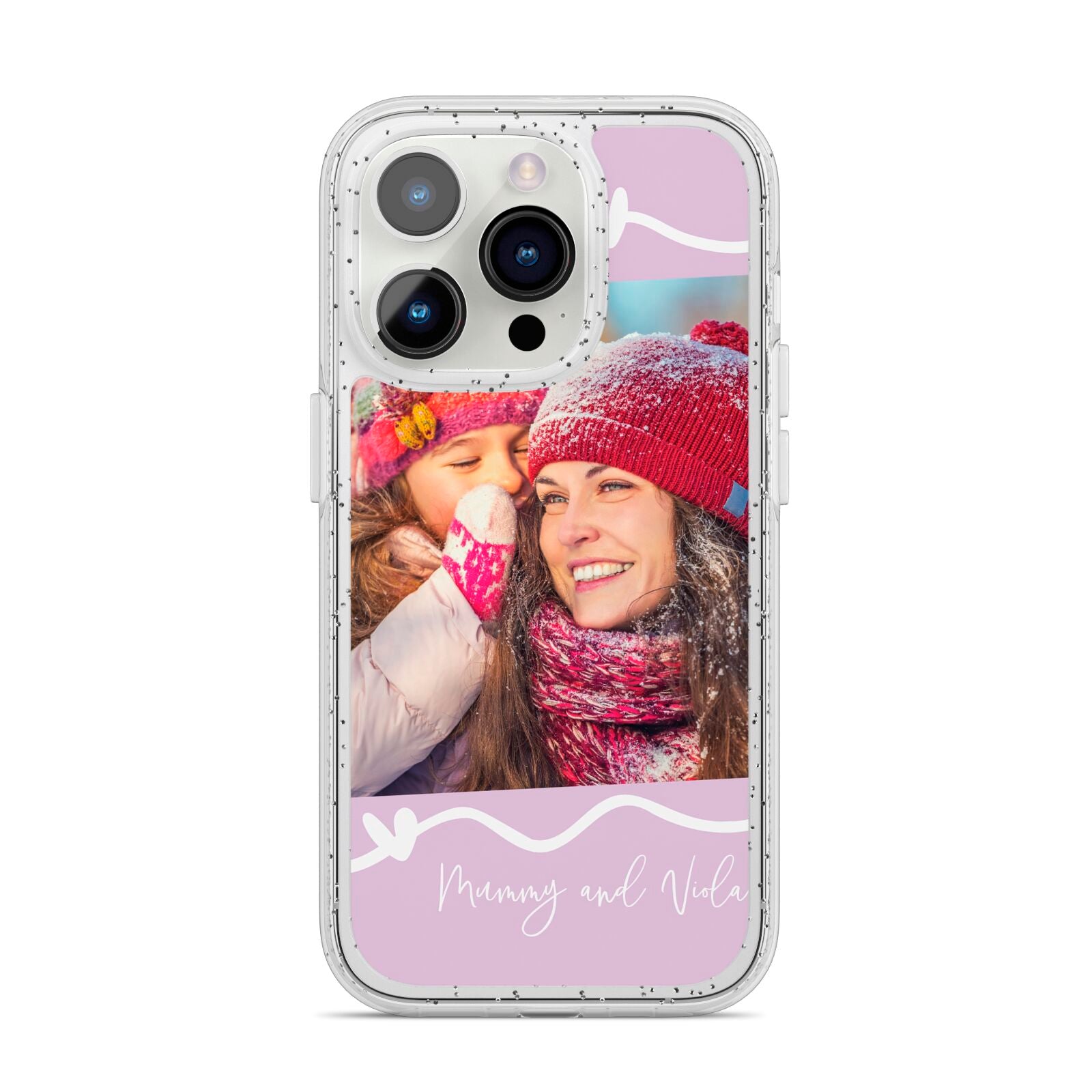 Personalised Photo Mummy and Name iPhone 14 Pro Glitter Tough Case Silver