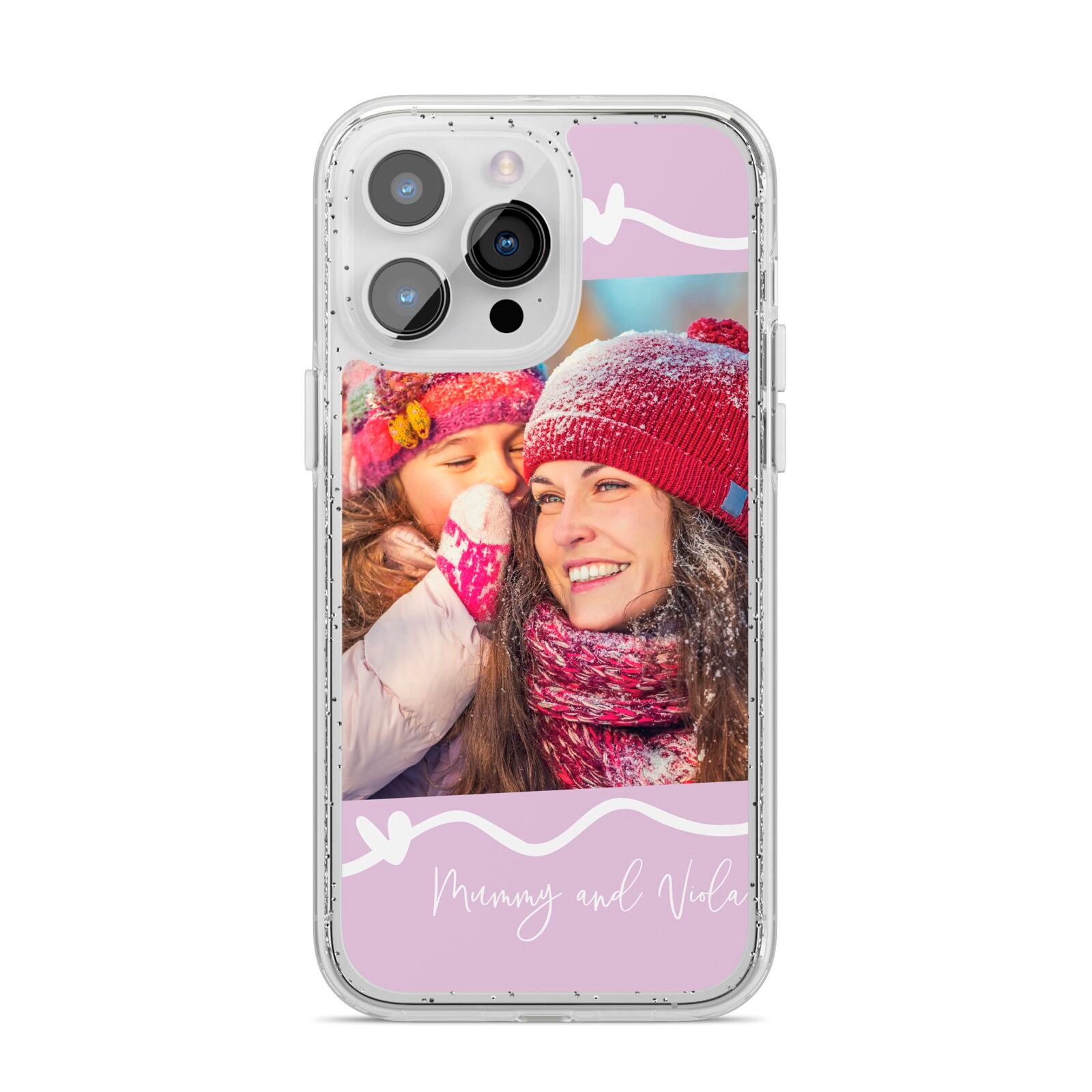 Personalised Photo Mummy and Name iPhone 14 Pro Max Glitter Tough Case Silver