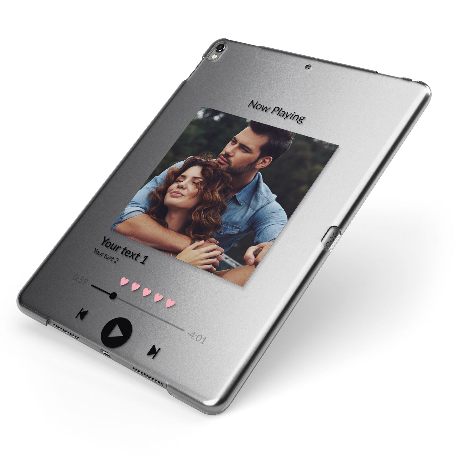 Personalised Photo Music Apple iPad Case on Grey iPad Side View