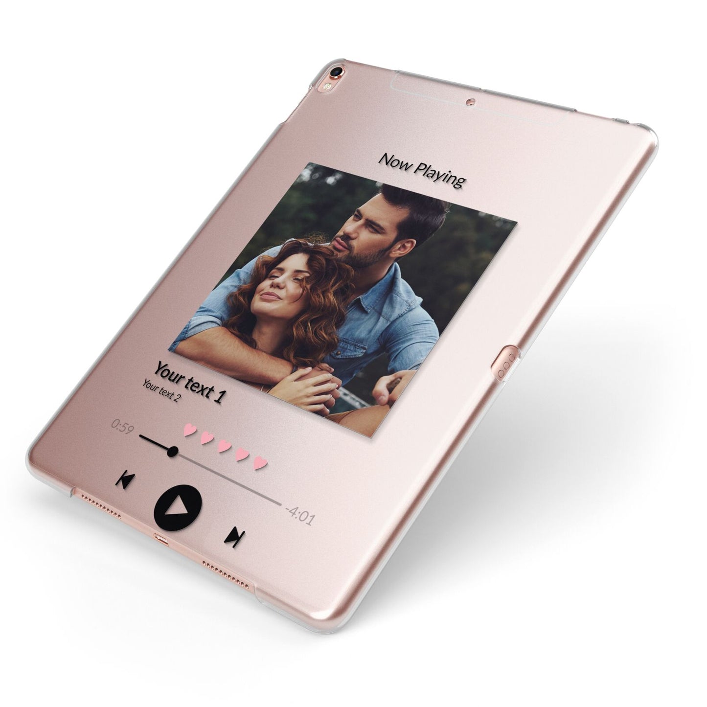 Personalised Photo Music Apple iPad Case on Rose Gold iPad Side View