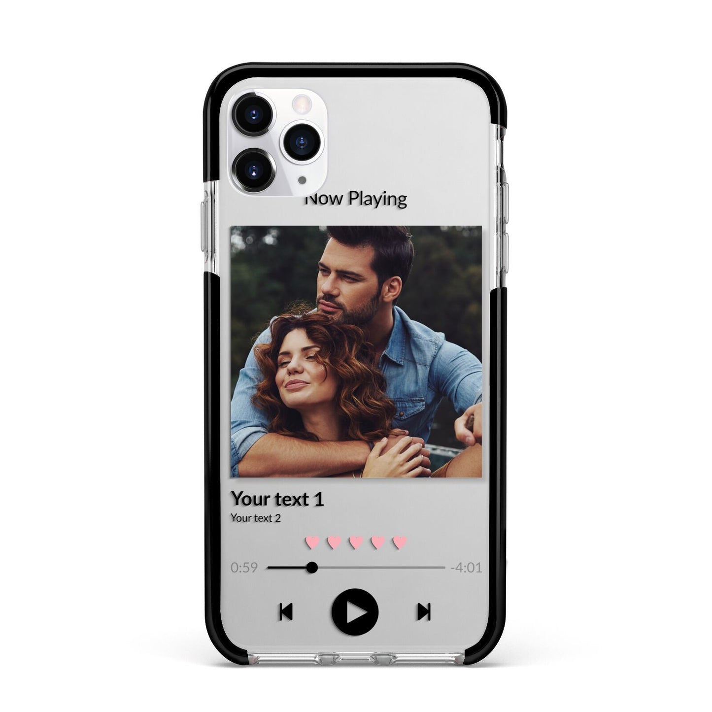 Personalised Photo Music Apple iPhone 11 Pro Max in Silver with Black Impact Case
